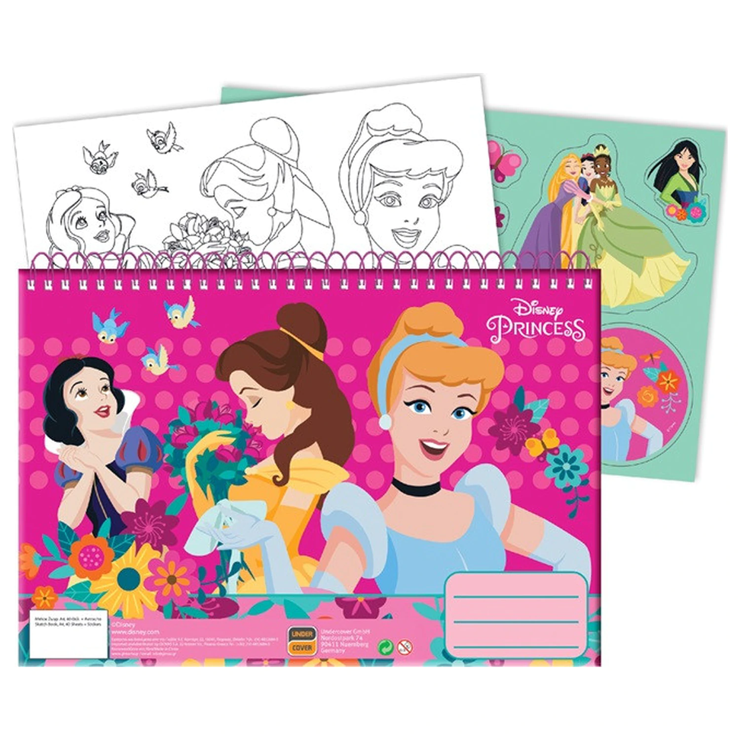 Disney Princess Spring A/4 Spiral Skizzenbuch 40 Blatt mit Stickern Produktfoto