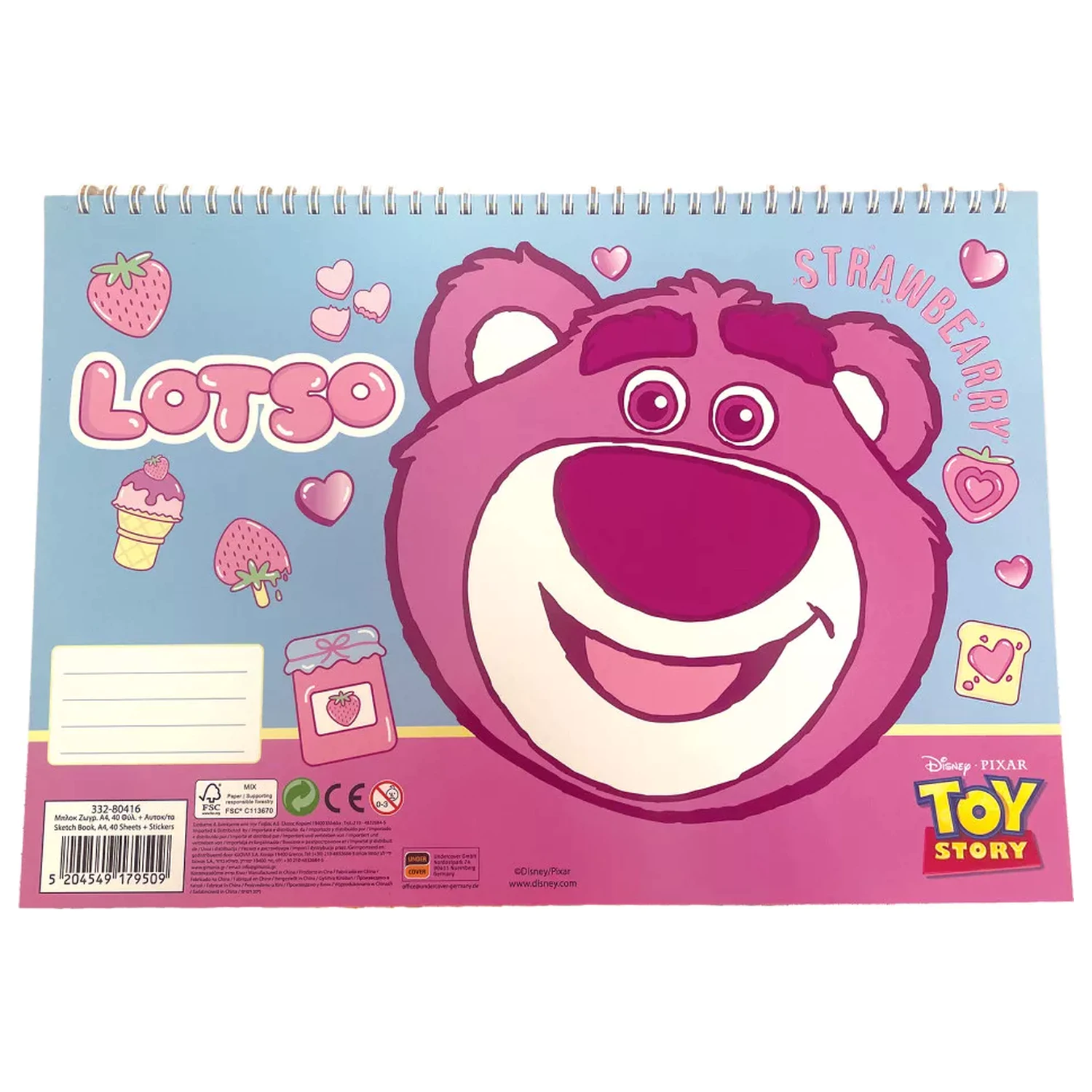 Disney Toy Story Lotso A4 Spiral Skizzenbuch 40 Blätter mit Stickern Produktfoto