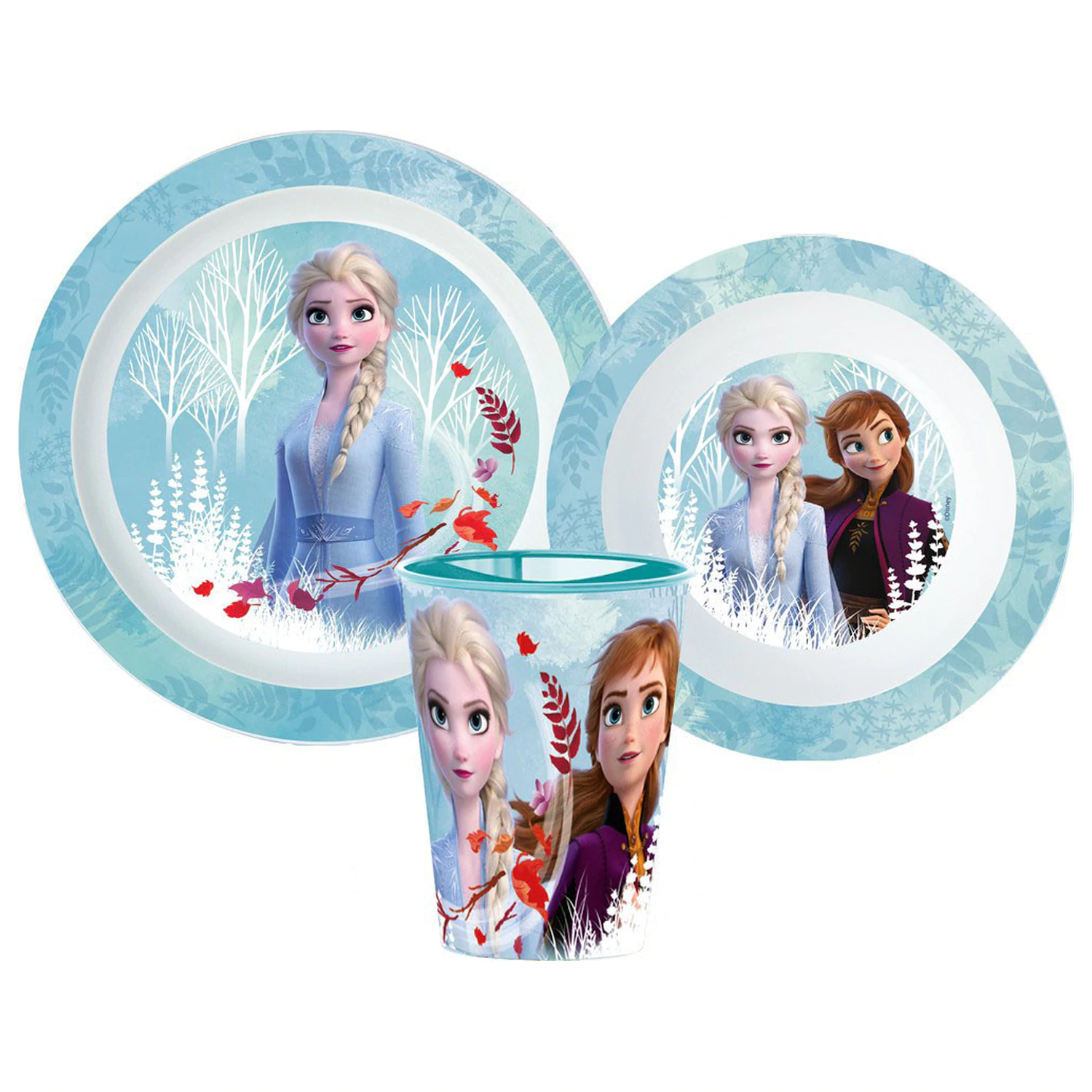 Disney Frozen Blue Forest Essgeschirr-Set, Micro Plastik-Set, mit Glas 260 ml Produktfoto