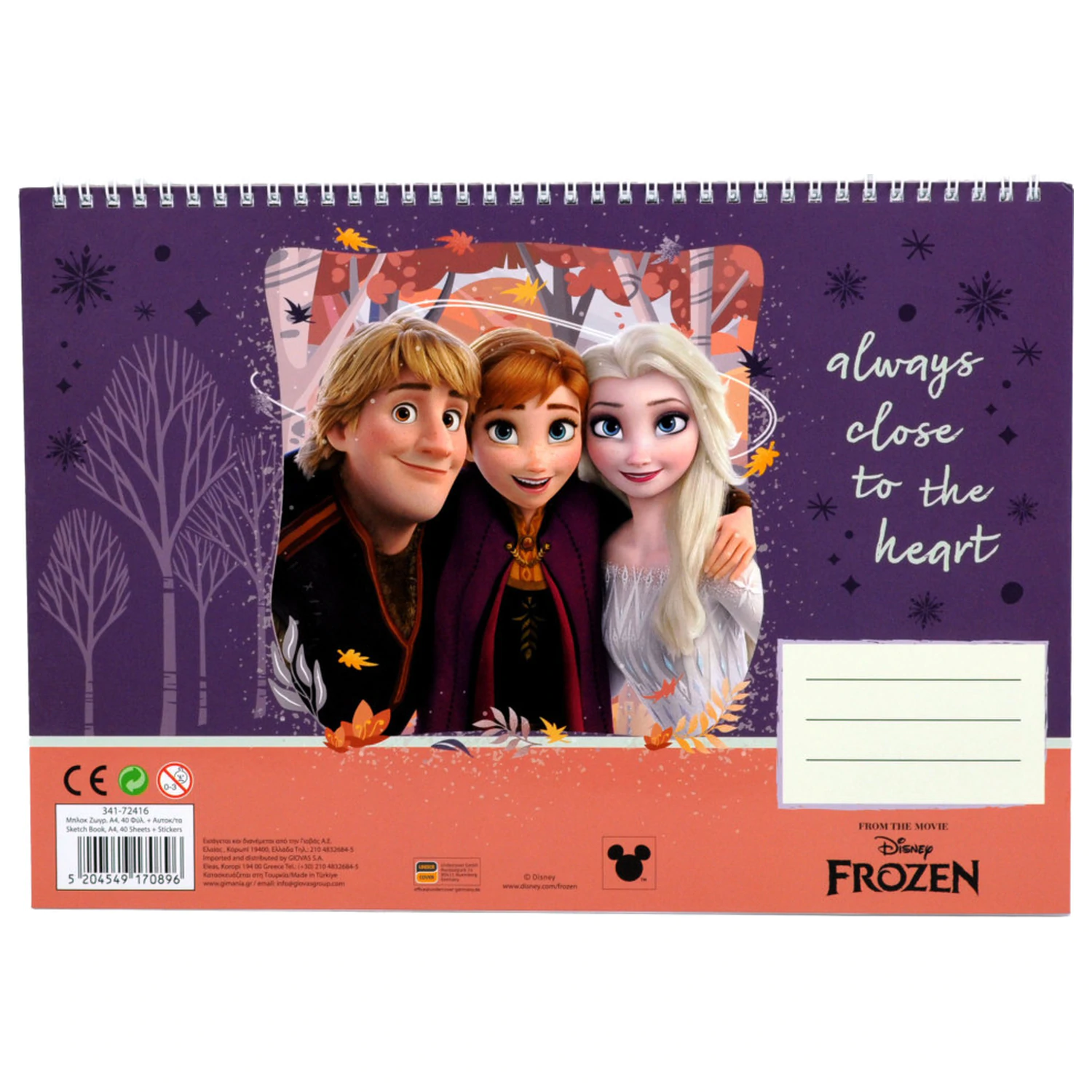 Disney Frozen Heart A/4 Spiral Skizzenbuch 40 Blatt mit Aufklebern Produktfoto