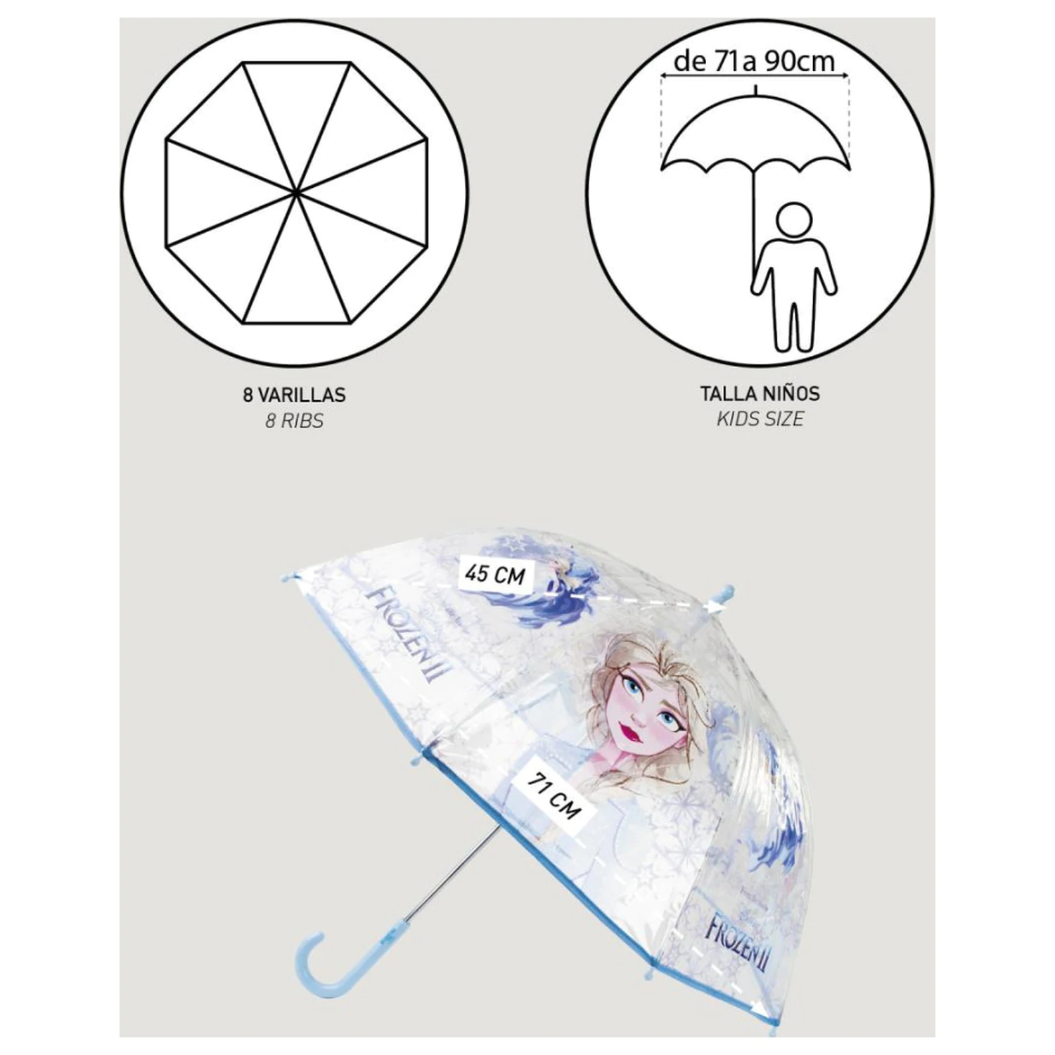 Disney Frozen Ice Queen Kinder Transparenter Regenschirm Ø71 cm Produktfoto