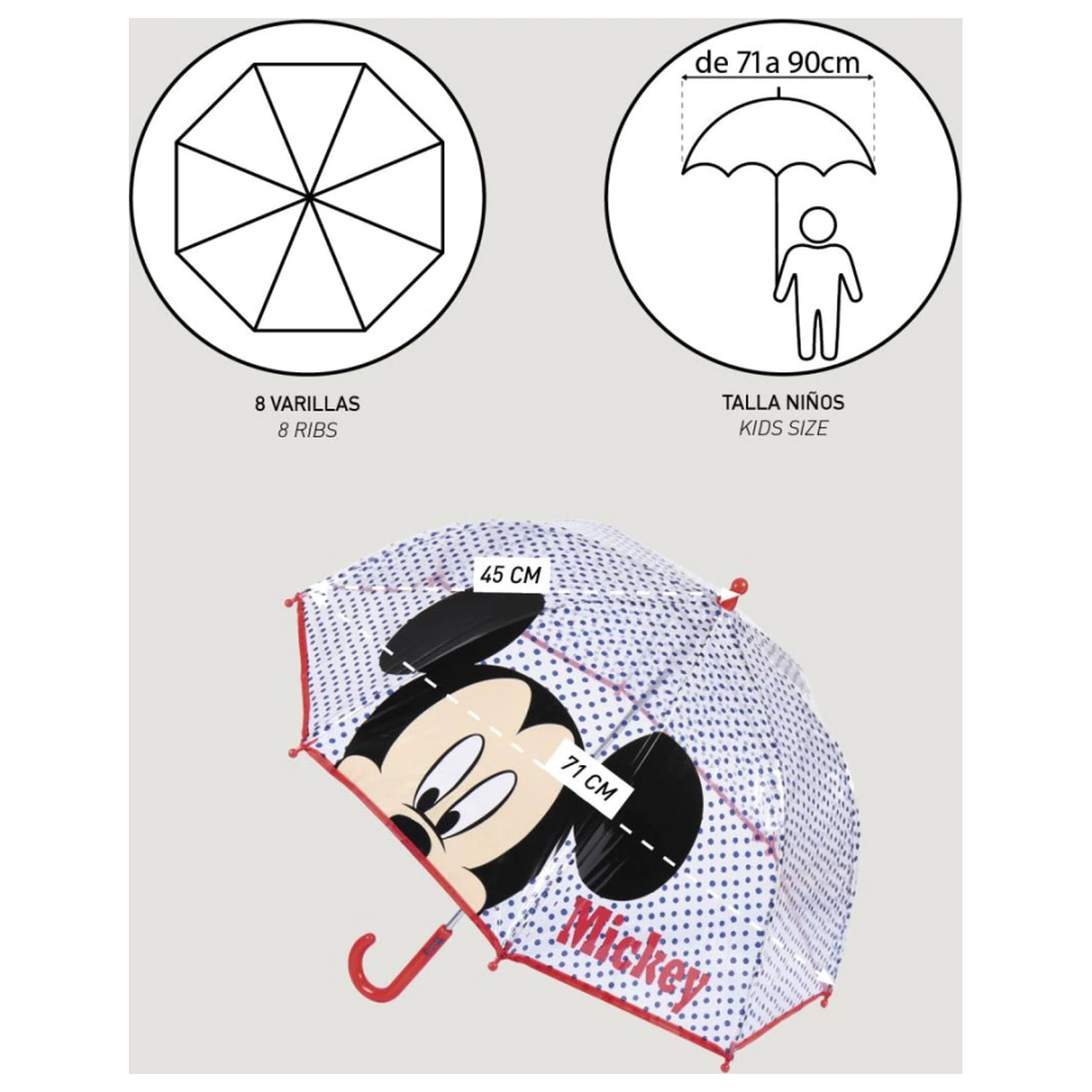 Disney Mickey Blue Dots Kinder durchsichtiger Regenschirm Produktfoto