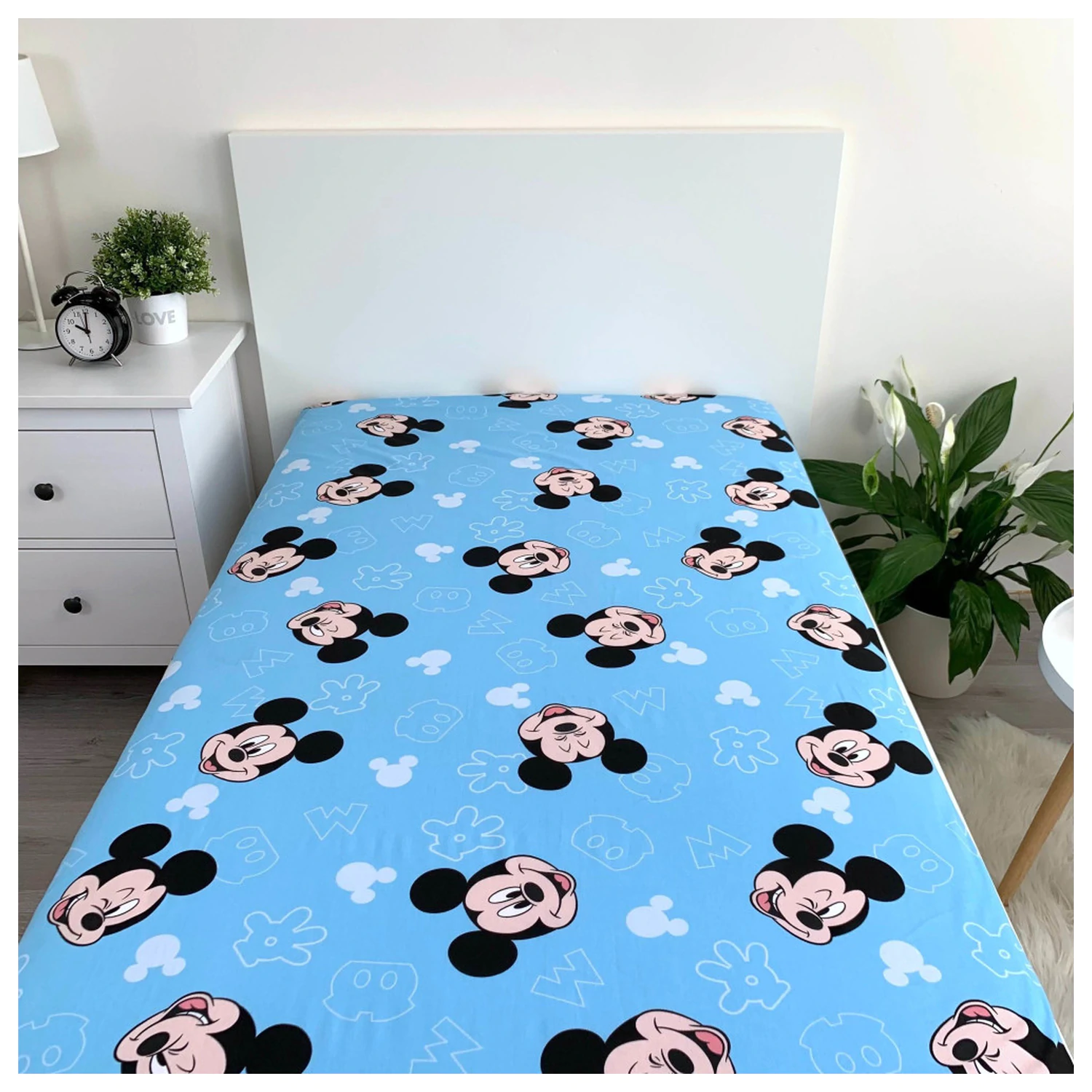 Disney Mickey Funny Head Spannbettlaken 90x200 cm Produktfoto
