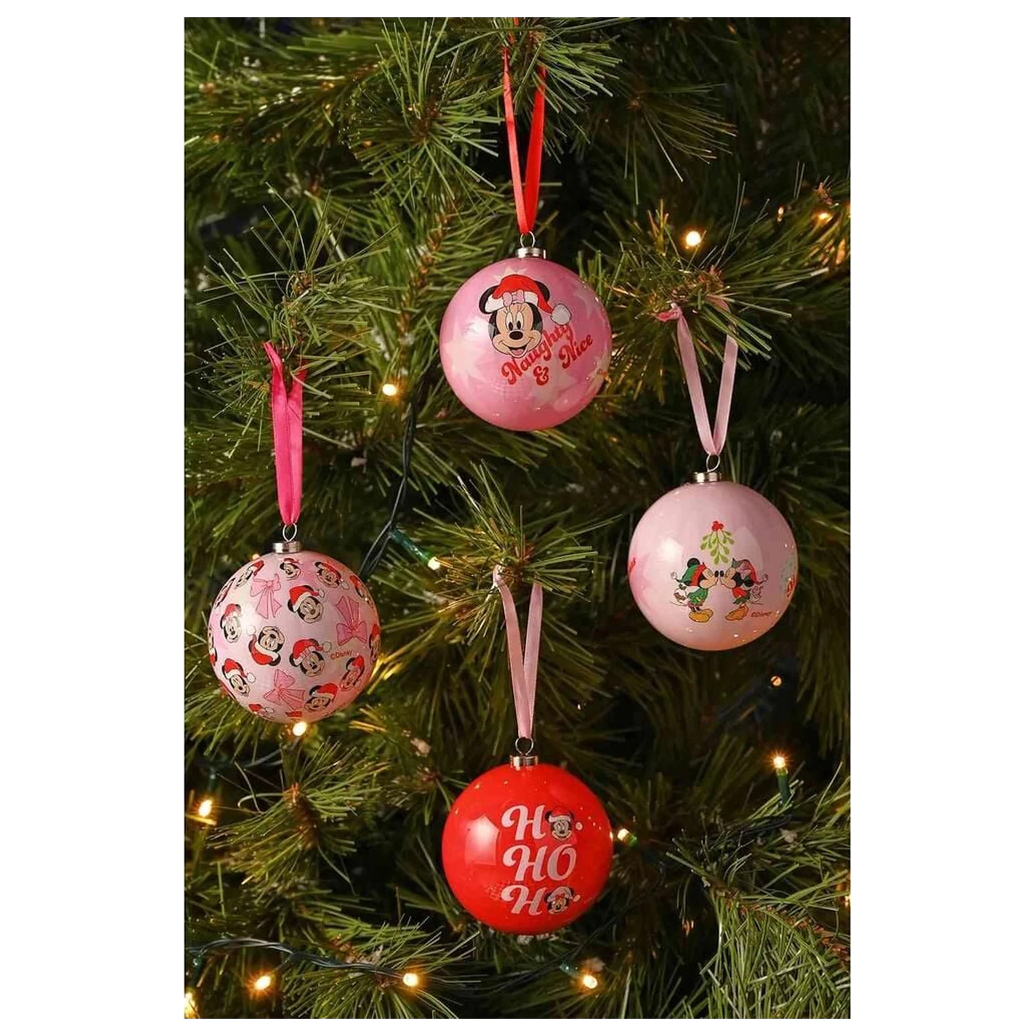Disney Mickey & Minnie Set aus 4 Weihnachtskugeln Produktfoto