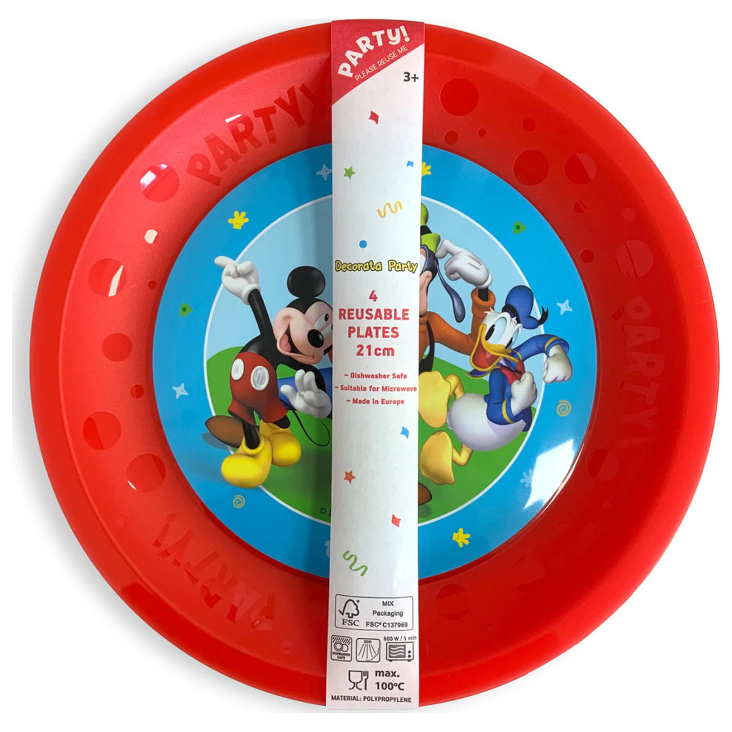 Disney Mickey Rock the House micro premium Kunststoff flacher Teller 4-teiliges Set 21 cm Produktfoto