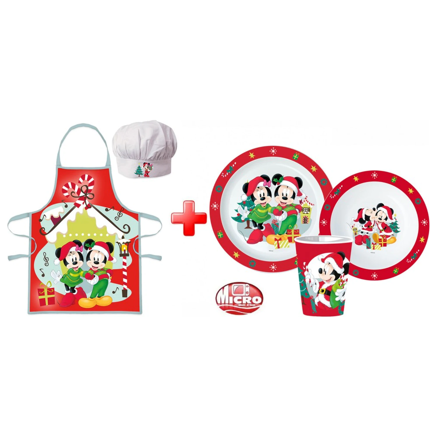 Disney Minnie and Mickey Weihnachts Schürze und Plastik Geschirr Set Produktfoto