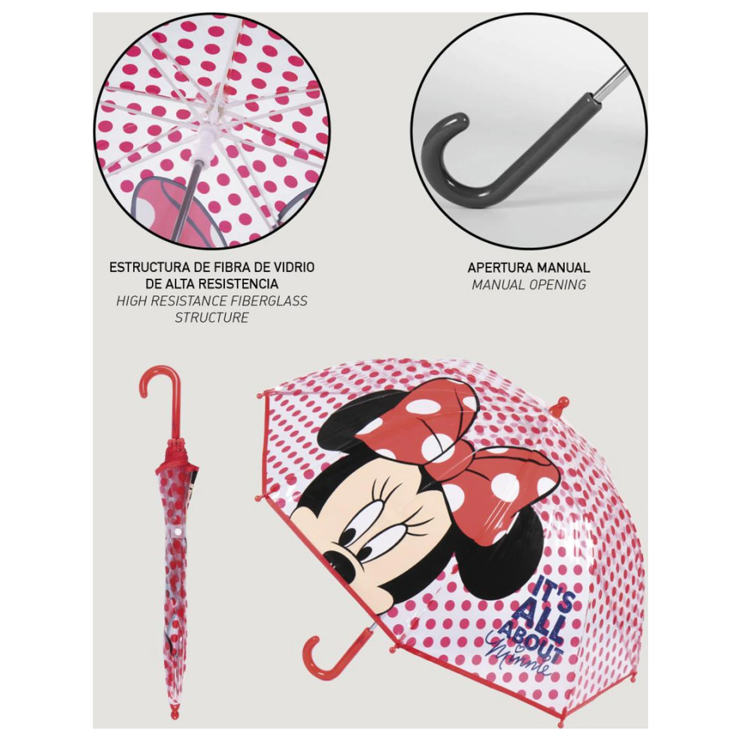 Disney Minnie Dots Kinder transparenter Regenschirm Ø71 cm Produktfoto