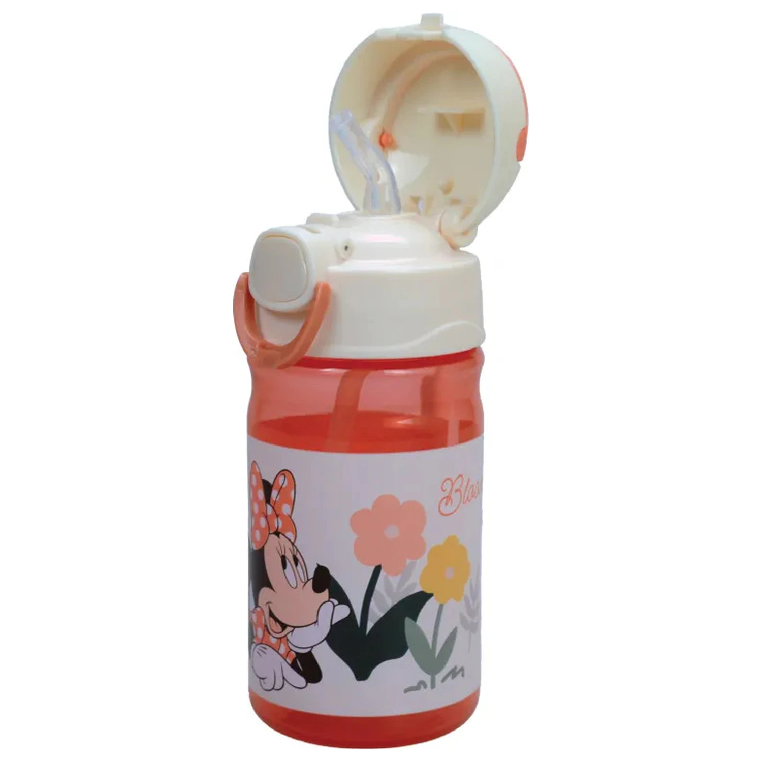 Disney Minnie Floral Trinkflasche aus Kunststoff mit Strohhalm und Trageband 350 ml Produktfoto