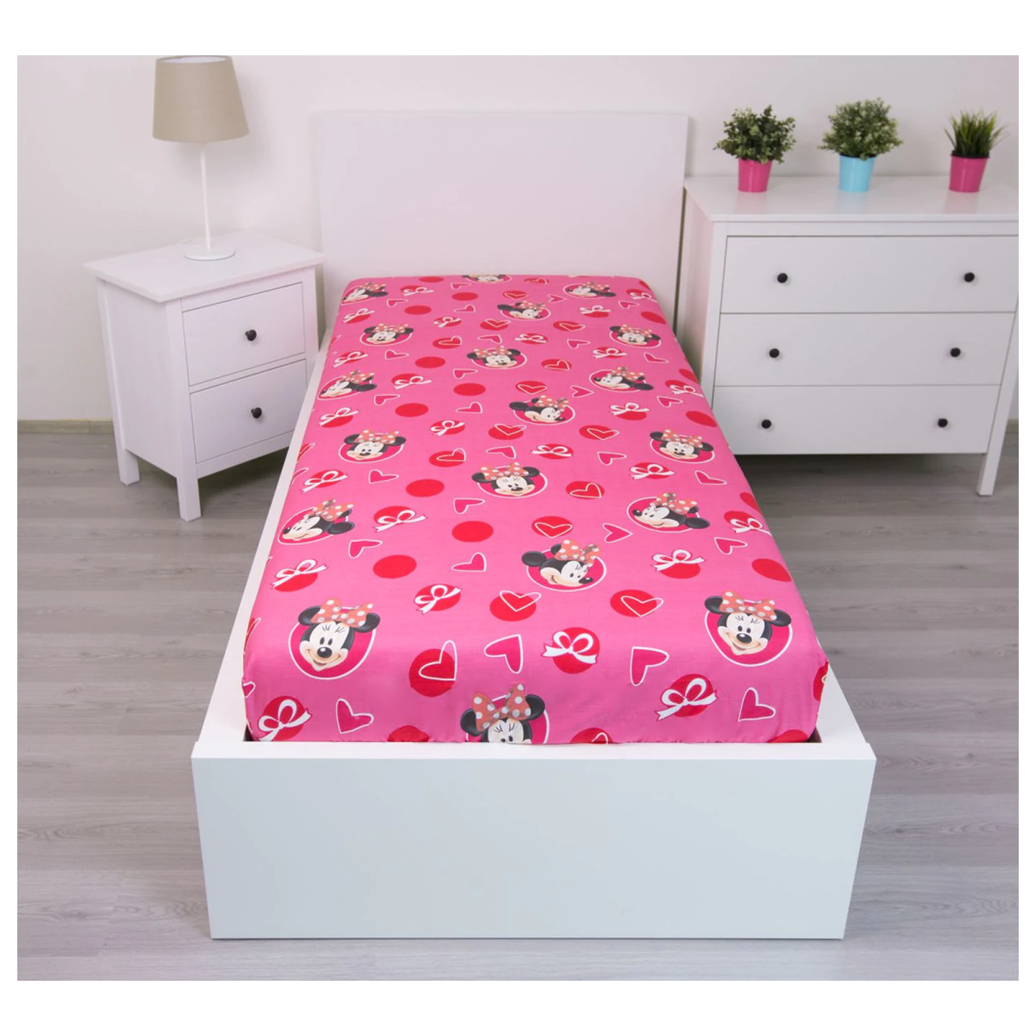 Disney Minnie Hearts Spannbettlaken 90x200 cm Produktfoto