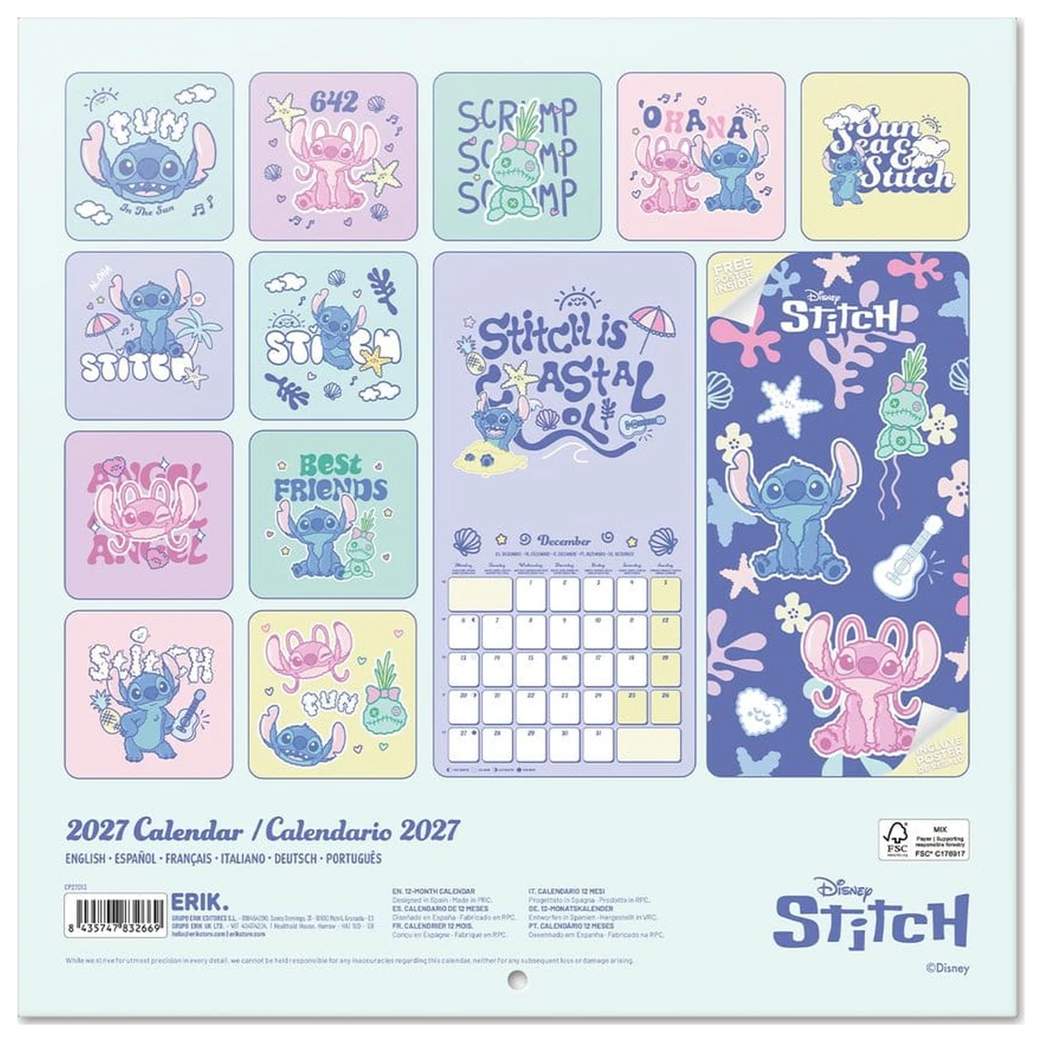 Disney Stitch 2027 Wandkalender 30 x 30 cm Produktfoto