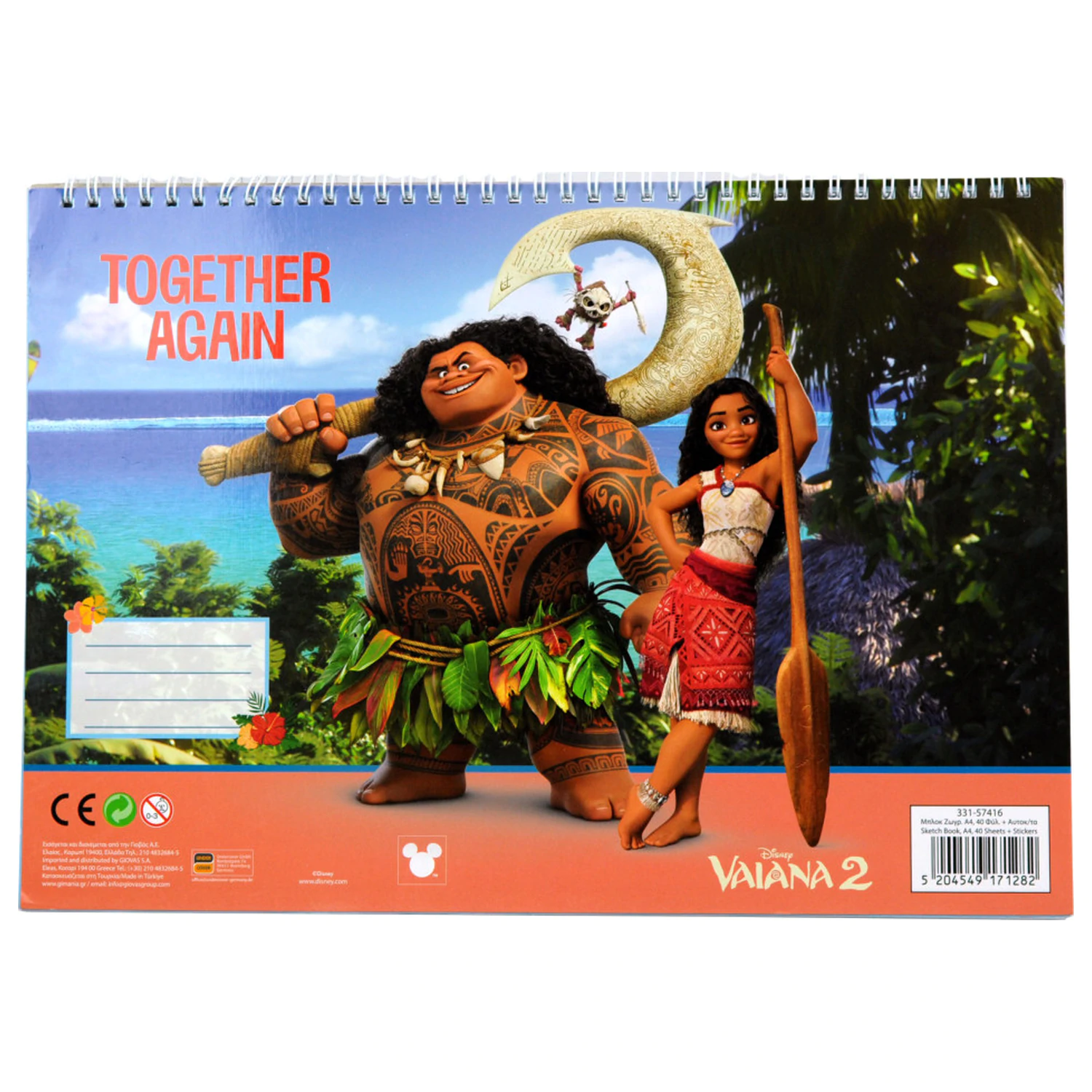 Disney Moana Together Again A/4 Spiral-Skizzenbuch 40 Blätter mit Stickern Produktfoto