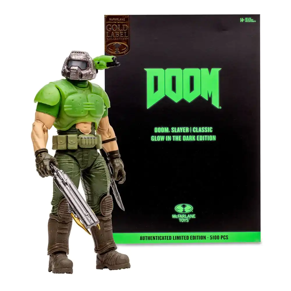 Doom Eternal Actionfigur Doom Slayer Classic (Glow In The Dark Edition) Gold Label 18 cm Produktfoto