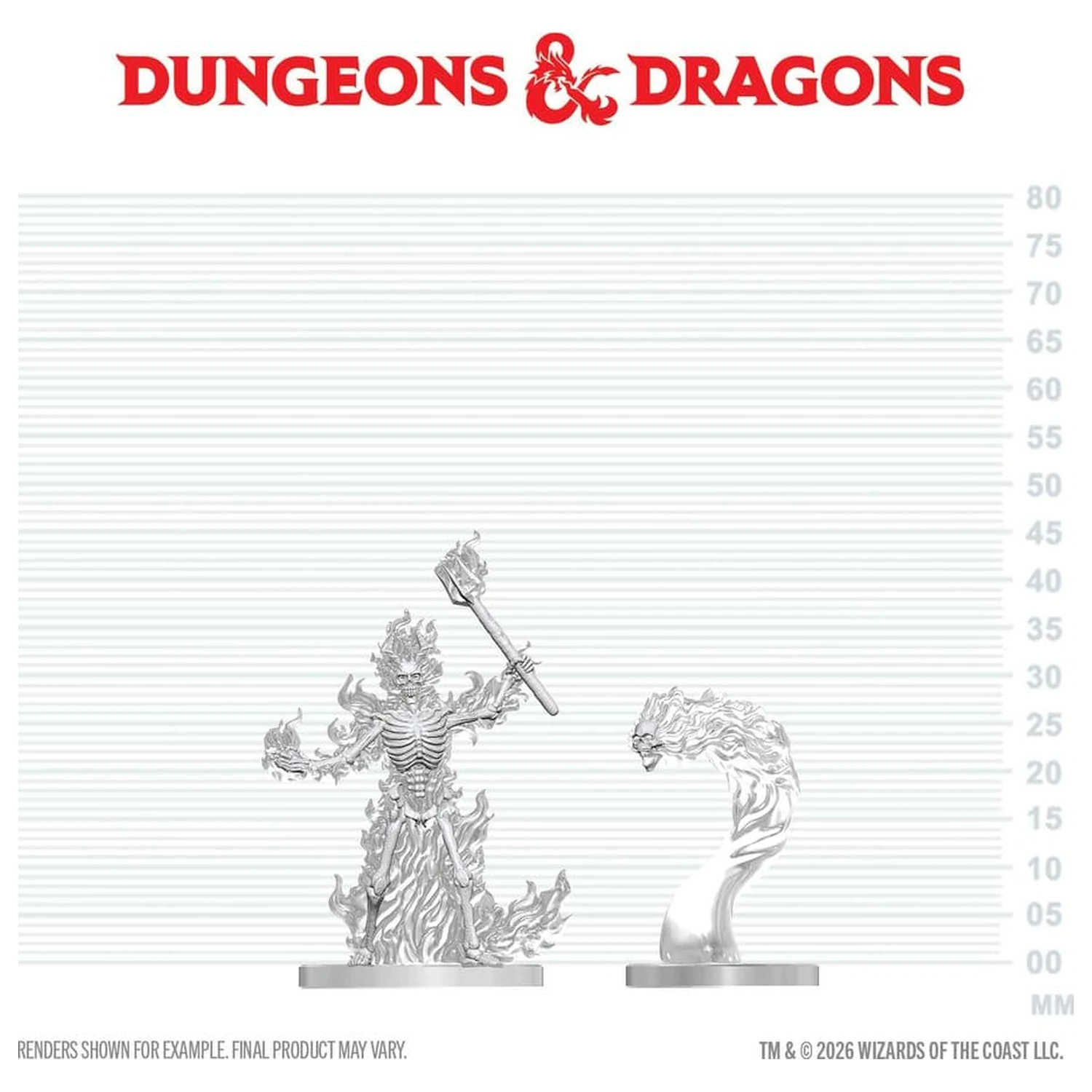 Dungeons & Dragons Nolzur's Marvelous Miniatures Unpainted Miniatur Flaming Skeleton & Flameskull 14 cm Produktfoto