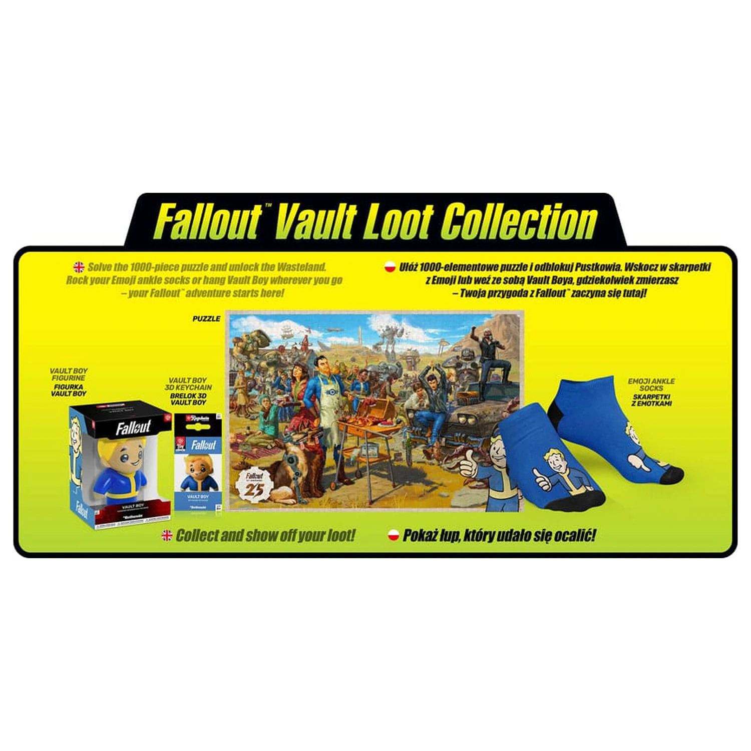 Fallout Geschenkset Fallout Vault Loot Sammlung (Puzzle, Socken, Figur & Schlüsselanhänger) Produktfoto