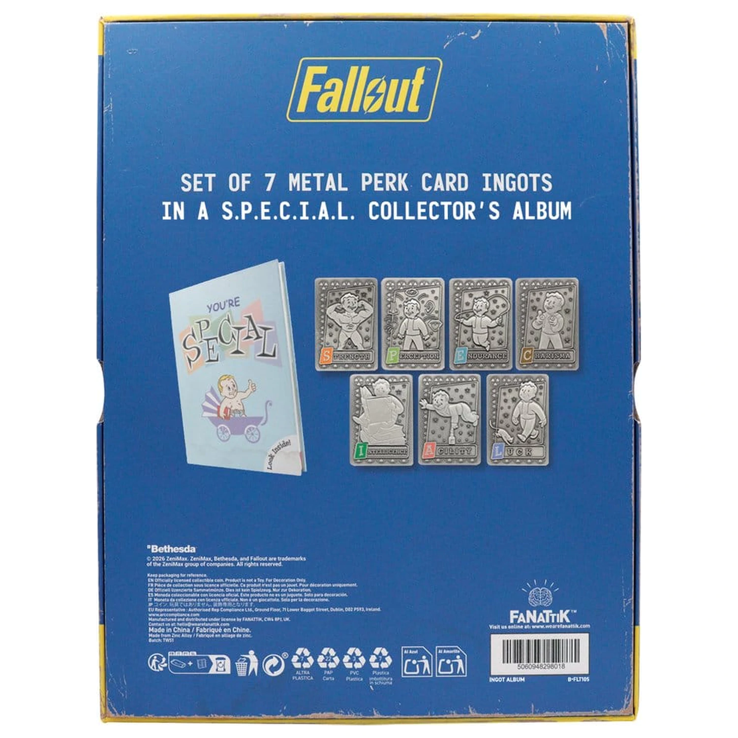 Fallout Ingots mit Album S.P.E.C.I.A.L. Perk Card Sammleralbum Produktfoto