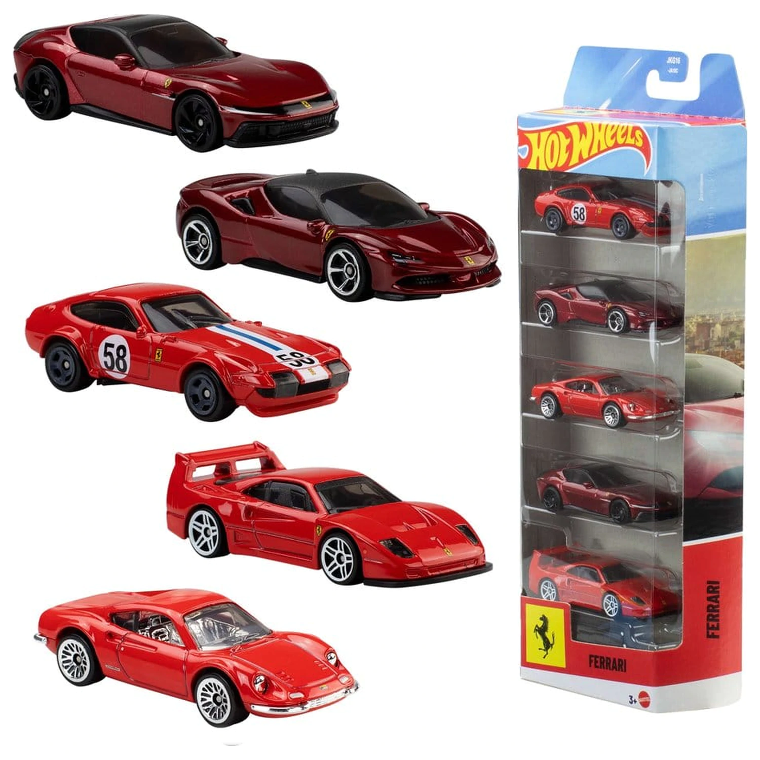 Ferrari Hot Wheels Die-Cast Fahrzeug 5er-Pack 1/64 Produktfoto