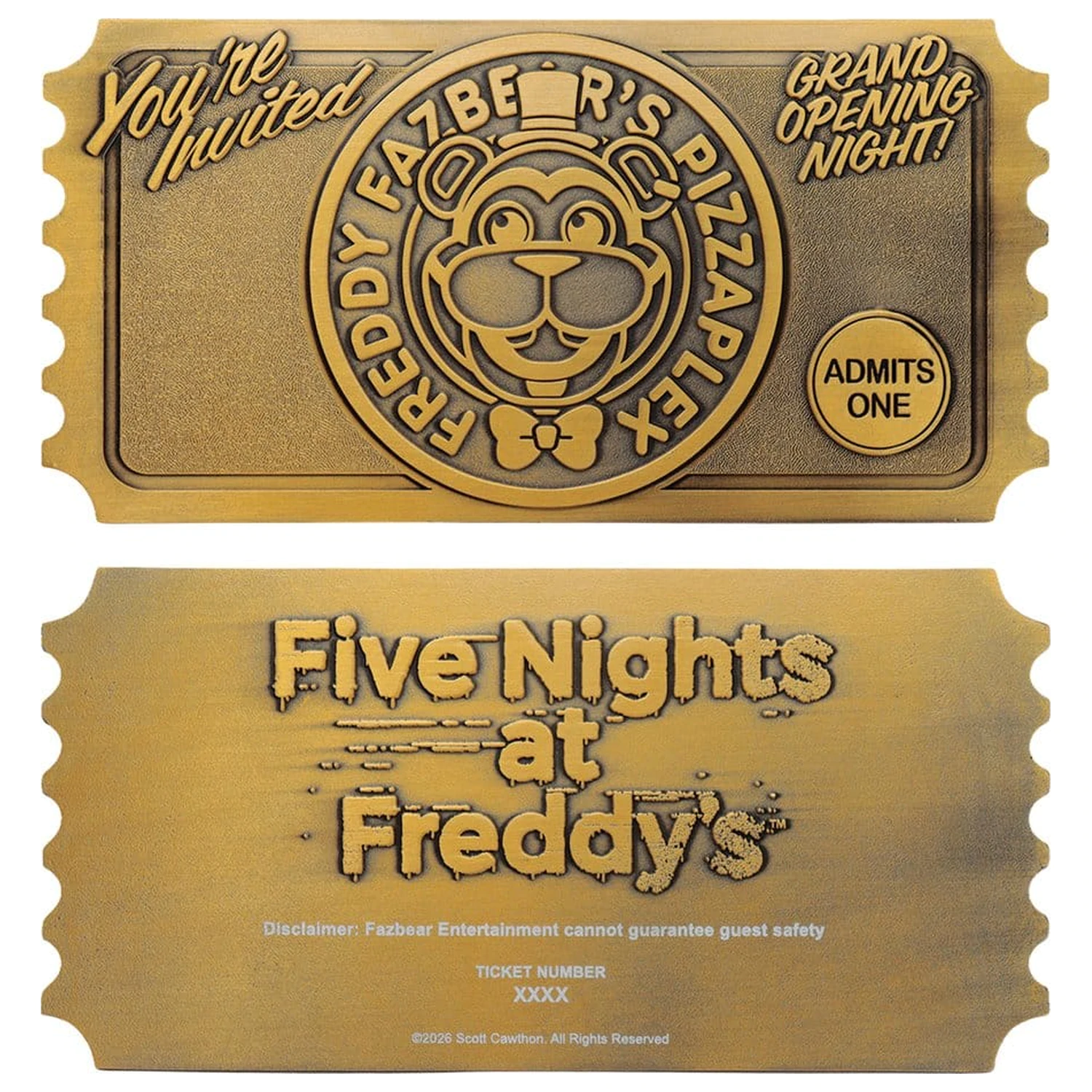 Five Nights at Freddy’s Nachbildung Pizzaplex Eröffnungsnacht Eintrittskarte limitierte Auflage Produktfoto