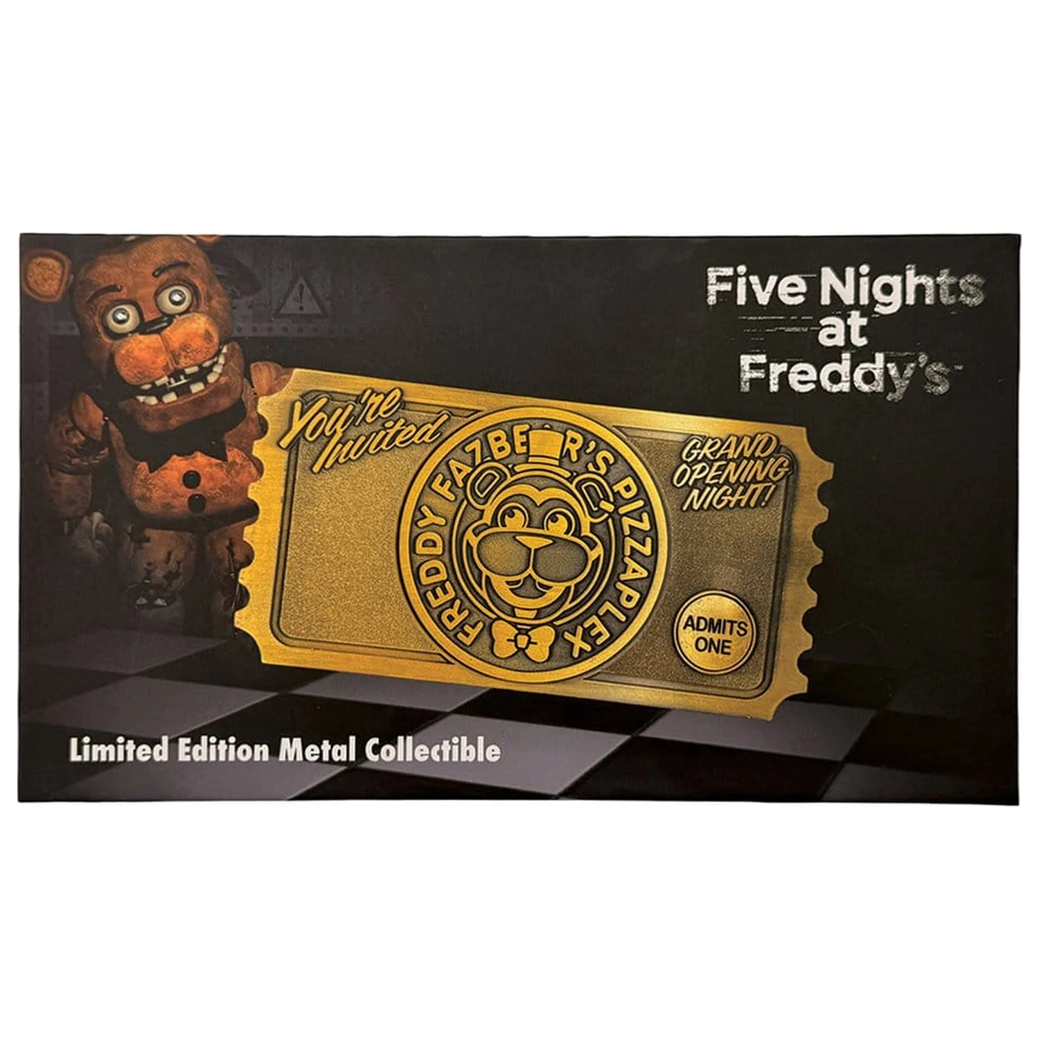 Five Nights at Freddy’s Nachbildung Pizzaplex Eröffnungsnacht Eintrittskarte limitierte Auflage Produktfoto