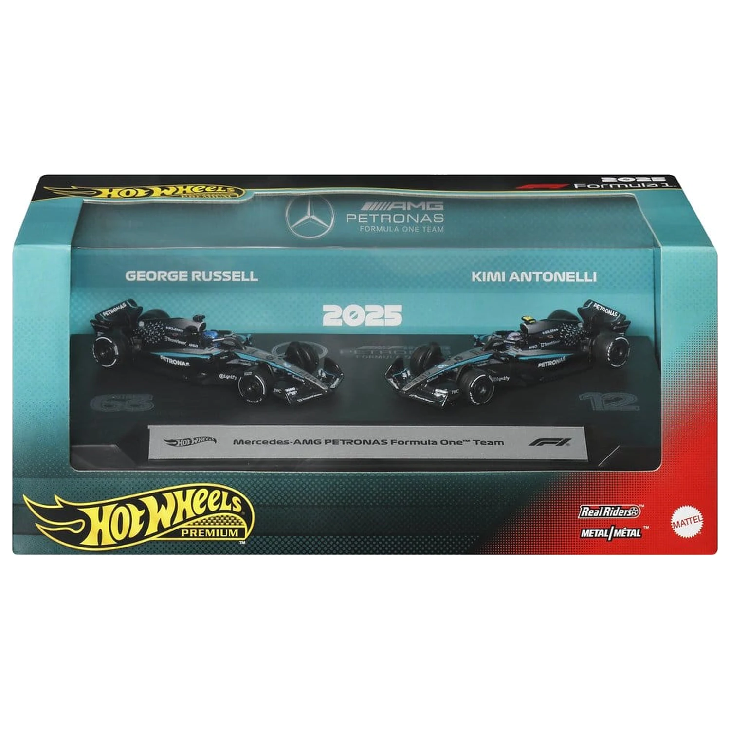 Formula 1 Hot Wheels Premium Die-Cast Fahrzeug 2er-Pack 1:64 Team Mercedes-AMG PETRONAS Produktfoto