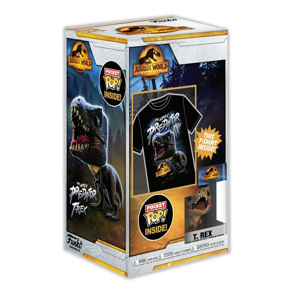 Jurassic World Pocket POP! &amp; Tee Vinyl Figur &amp; Kids T-Shirt Set T-Rex Produktfoto