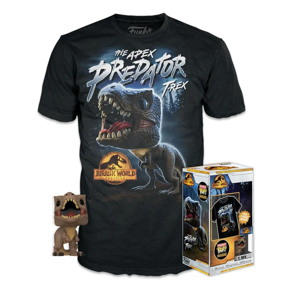 Jurassic World Pocket POP! &amp; Tee Vinyl Figur &amp; Kids T-Shirt Set T-Rex Produktfoto