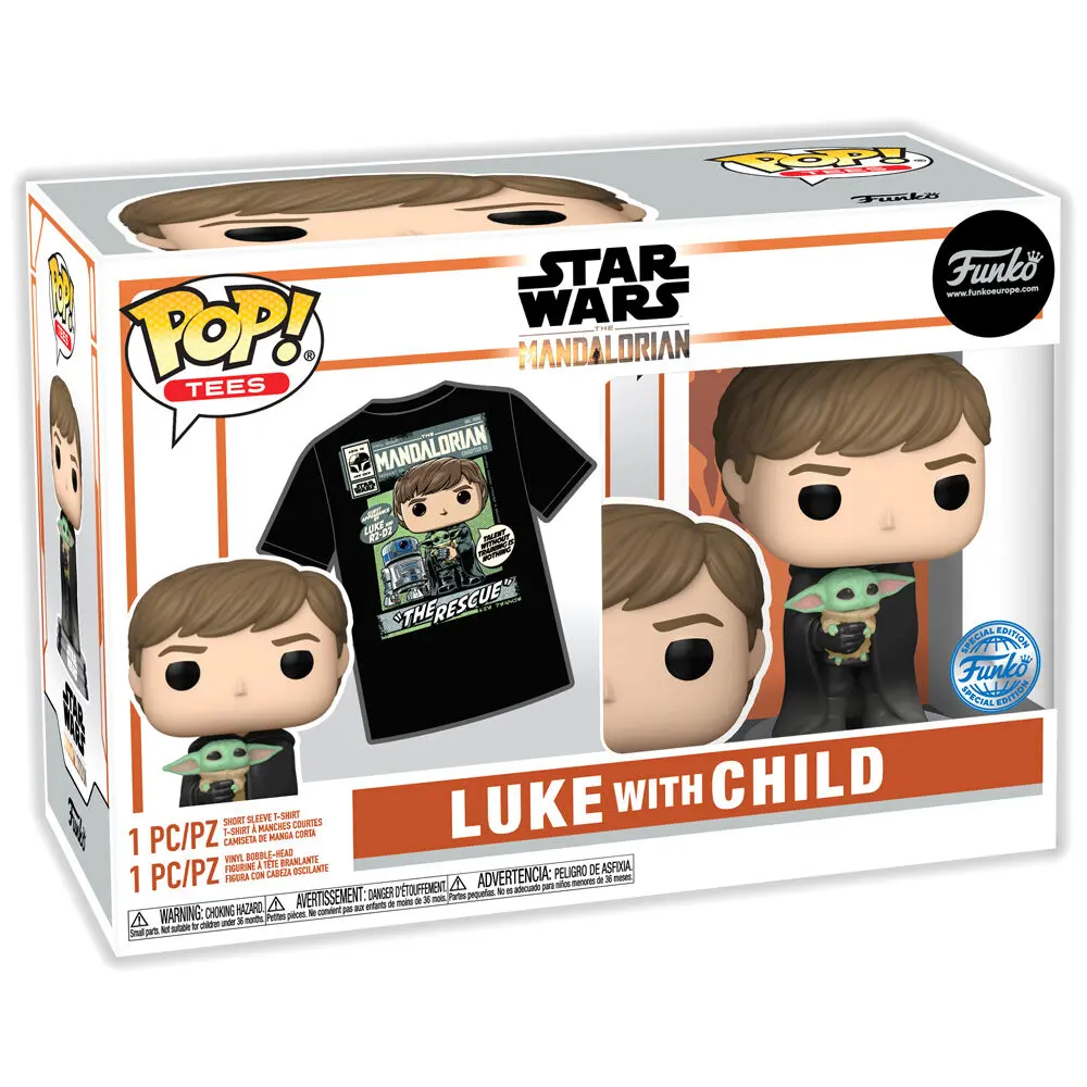 Funko POP &amp; Tee Figur &amp; T-Shirt Set The Mandalorian Luke with Child Exkluzív Produktfoto