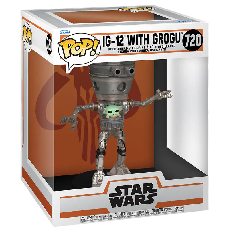 Star Wars: The Mandalorian Funko POP! Deluxe Vinyl Bobblehead Figur IG-12 with Grogu 17 cm Produktfoto