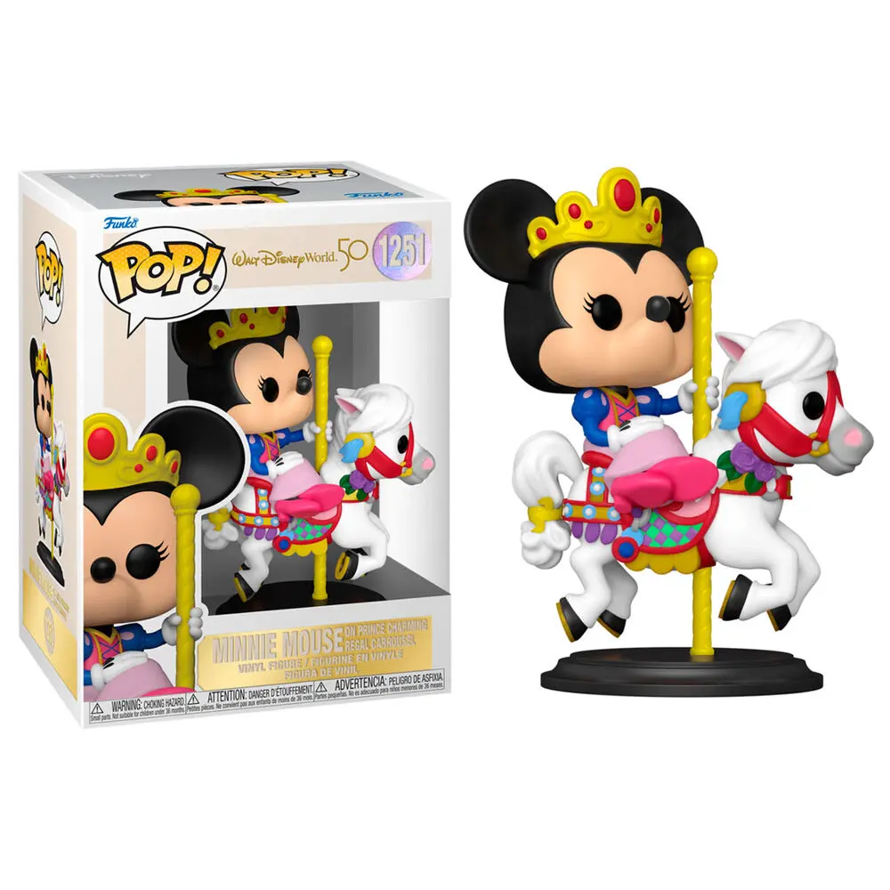 Walt Disney Word 50th Anniversary POP! Disney Vinyl Figur Minnie Mouse on Prince Charming Regal Carrousel 9 cm Produktfoto