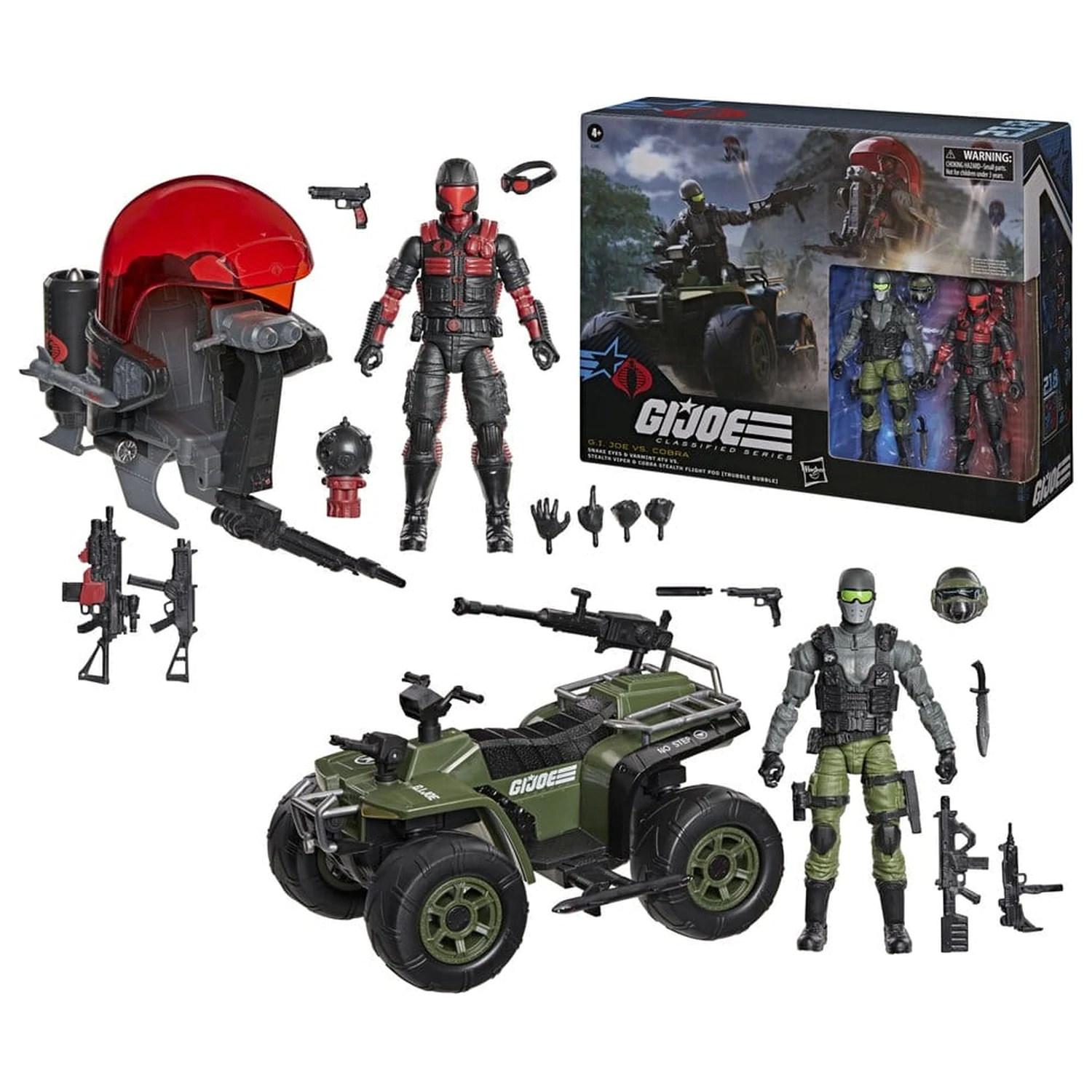 G.I. Joe Classified Series Action-Figur & Fahrzeug-Set Snake Eyes & Varmint ATV vs. Stealth Viper & Cobra Stealth Flight Pod (Trubble Bubble) 15 cm Produktfoto