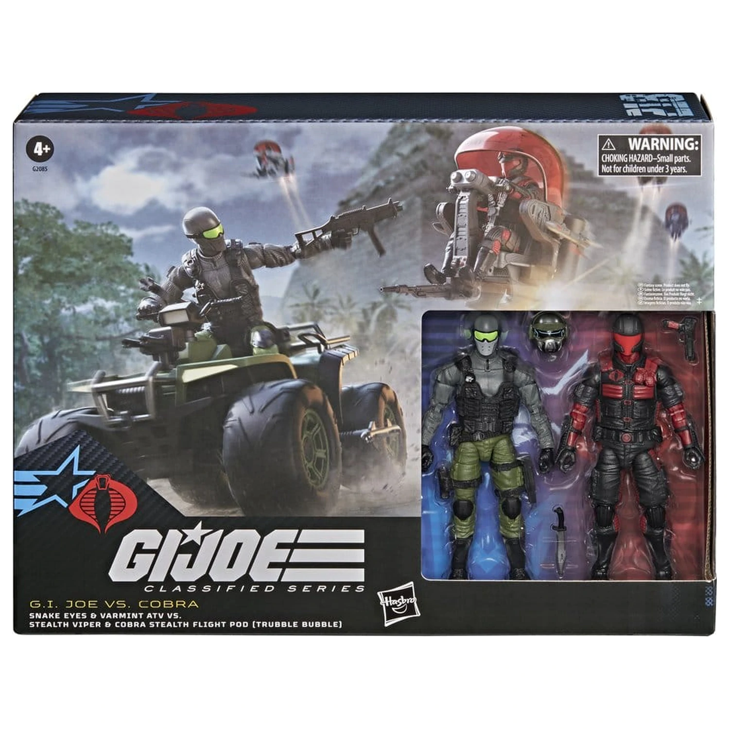 G.I. Joe Classified Series Action-Figur & Fahrzeug-Set Snake Eyes & Varmint ATV vs. Stealth Viper & Cobra Stealth Flight Pod (Trubble Bubble) 15 cm Produktfoto