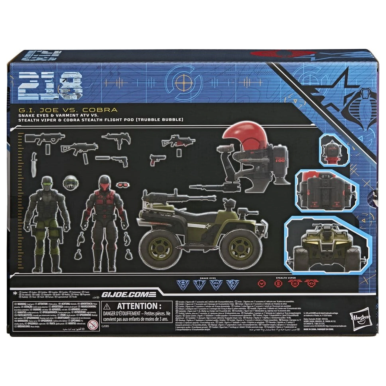 G.I. Joe Classified Series Action-Figur & Fahrzeug-Set Snake Eyes & Varmint ATV vs. Stealth Viper & Cobra Stealth Flight Pod (Trubble Bubble) 15 cm Produktfoto