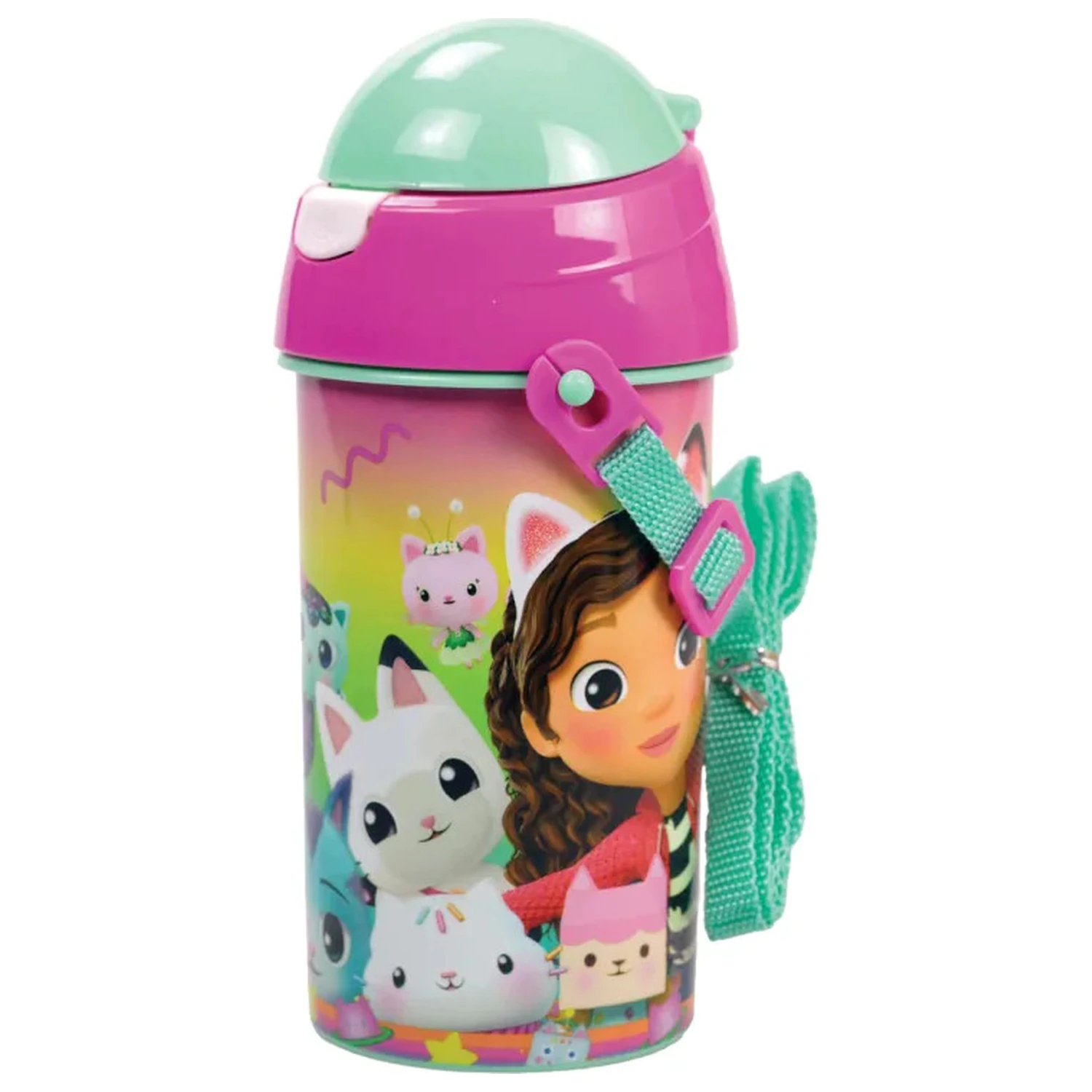 Gabby's Dollhouse Color Fade Kunststoff Trinkhalm Wasserflasche mit Hänger 500 ml Produktfoto