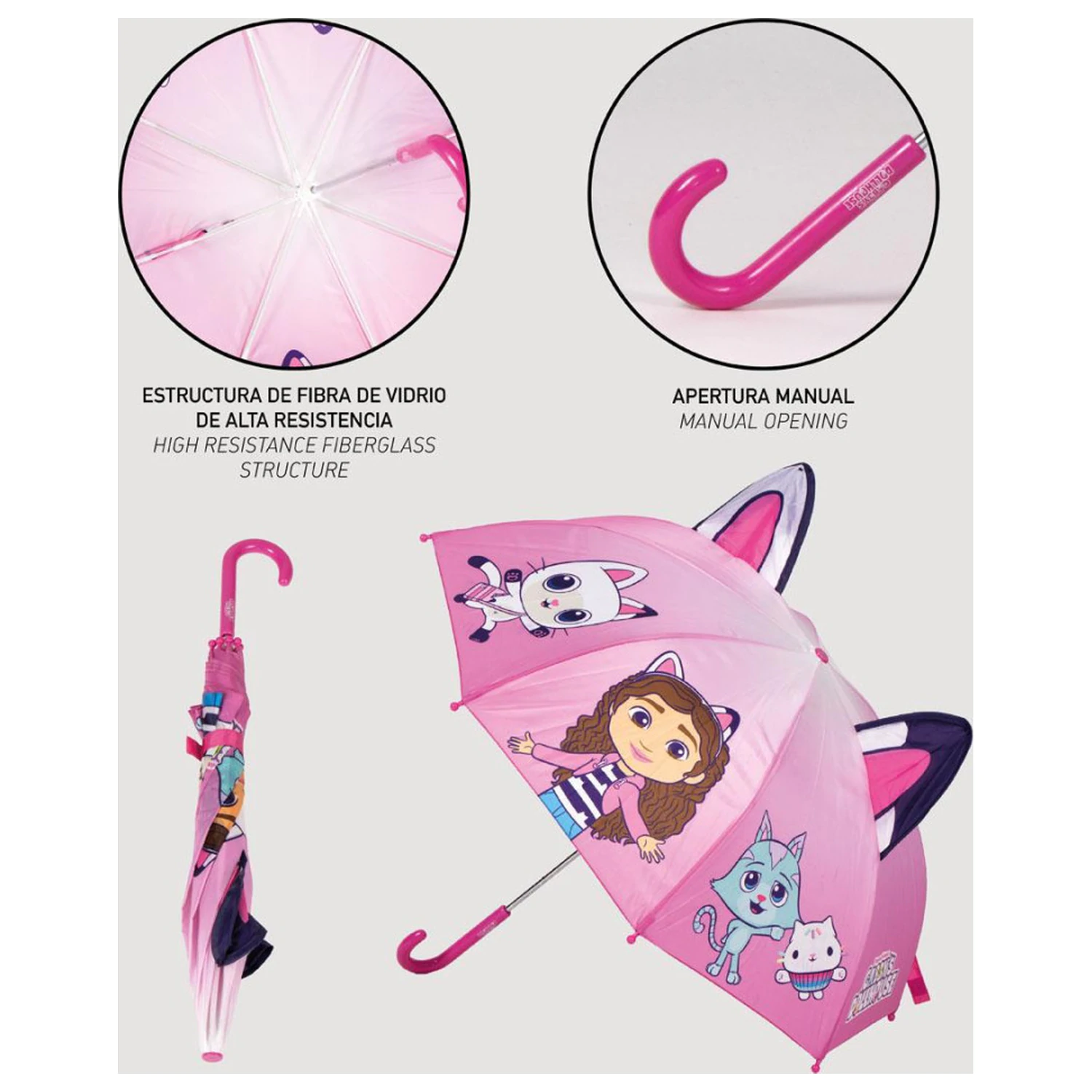 Gabi Puppenhaus Pink Kinder Regenschirm mit Ohren Ø71 cm Produktfoto