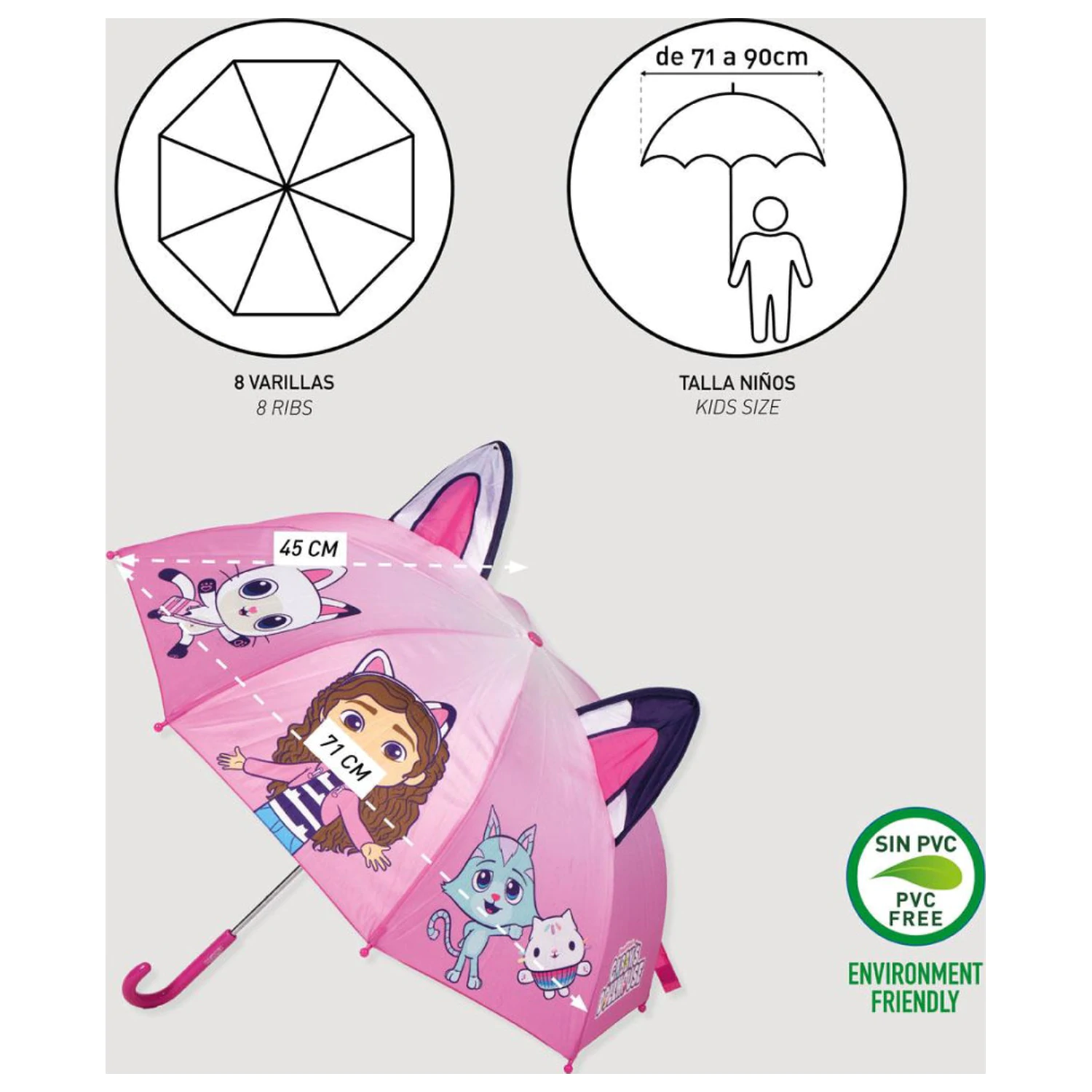 Gabi Puppenhaus Pink Kinder Regenschirm mit Ohren Ø71 cm Produktfoto