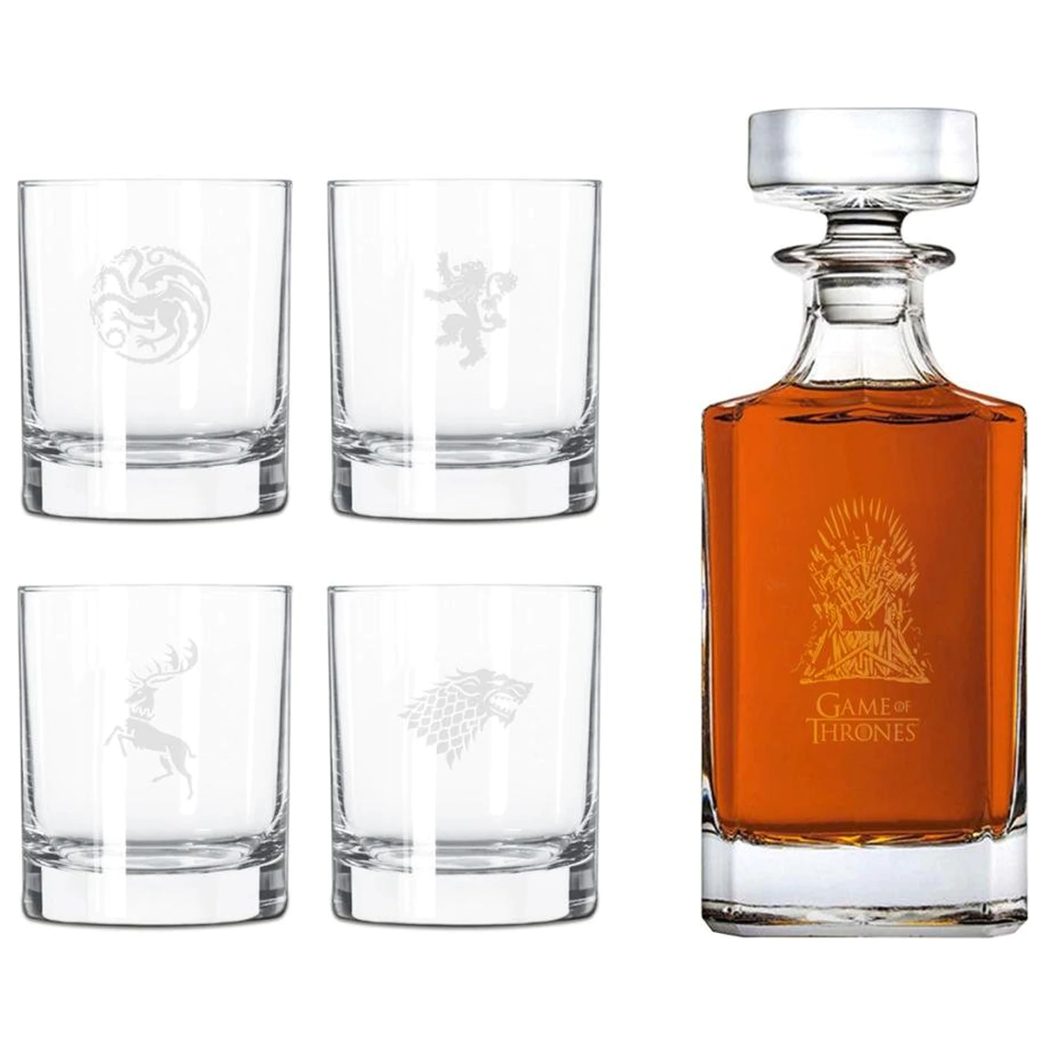 Game of Thrones Set mit 4 gravierten Whiskygläsern Produktfoto