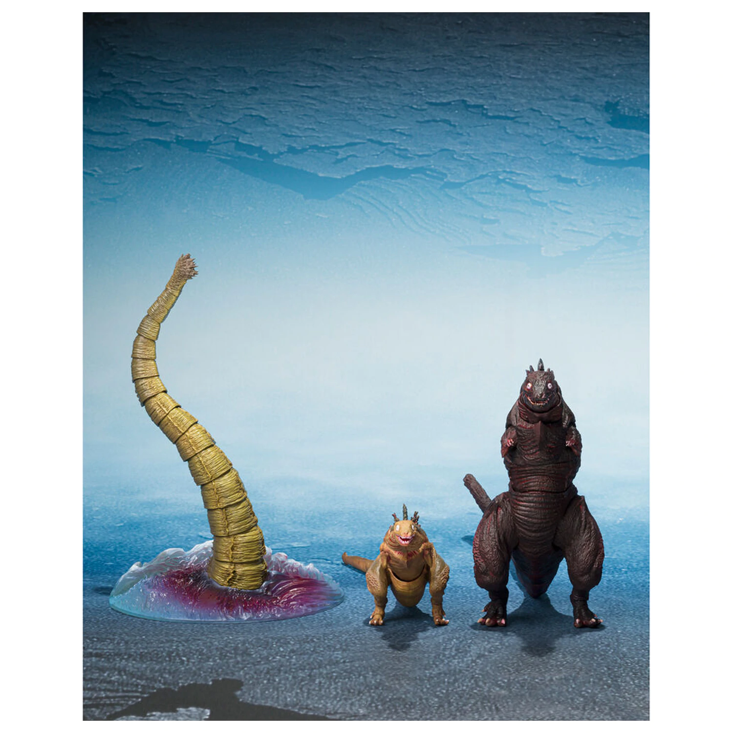 Godzilla The Second Form & Third Form & Giant Unidentified Creature S.H. MonsterArts Figuren Set Produktfoto