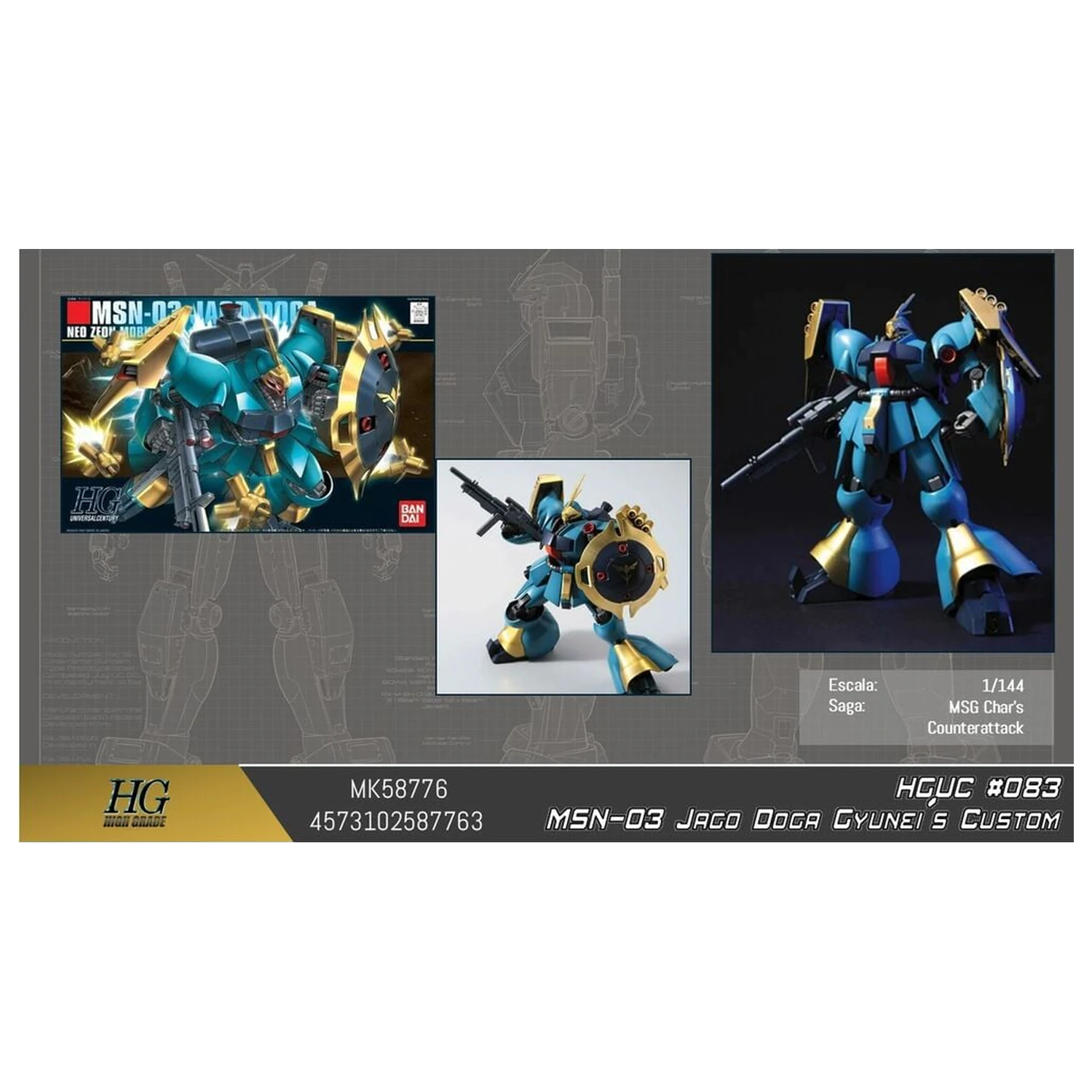 Gundam Char's Counterattack MSN-03 Jagd Doga Gyunei Guss Custom Mobile Suit Modellbausatz HGUC 1/144 Produktfoto