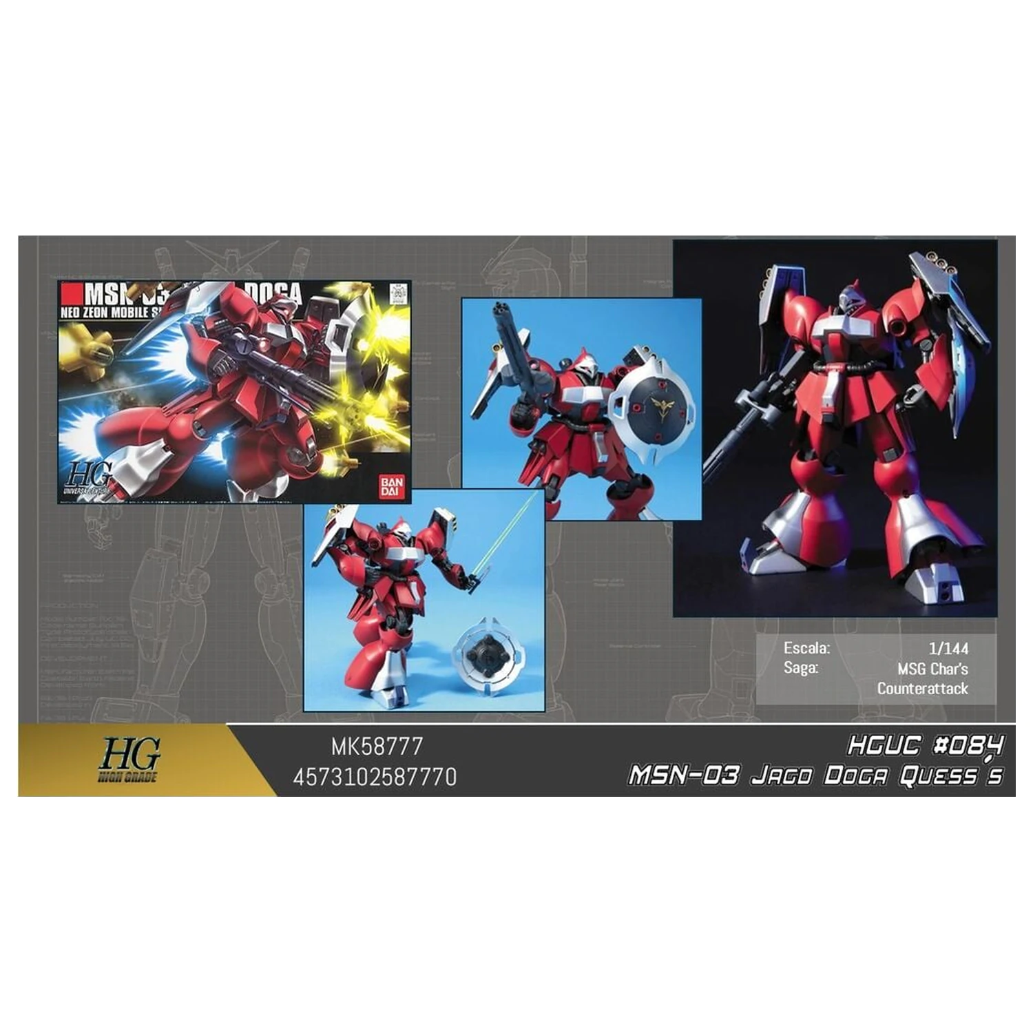 Gundam Char's Counterattack MSN-03 Jagd Doga Quess Paraya Custom Mobile Suit Modellbausatz HGUC 1/144 Produktfoto