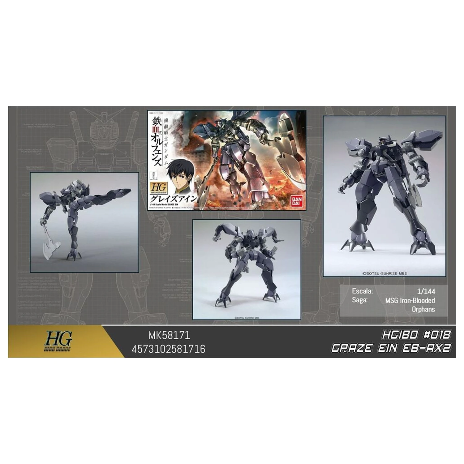 Gundam Iron-Blooded Orphans EB-AX2 Graze Ein Mobile Suit Modellbausatz HG 1/144 Produktfoto