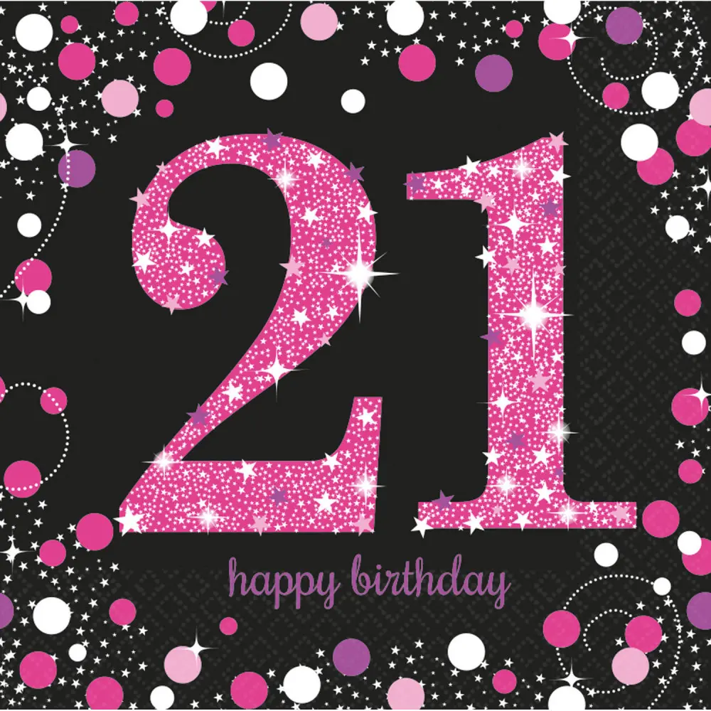 Happy Birthday 21 Pink Servietten 16 Stück 33*33 cm Produktfoto