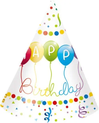 Happy Birthday Streamers Partyhüte, Hütchen 6 Stück Produktfoto