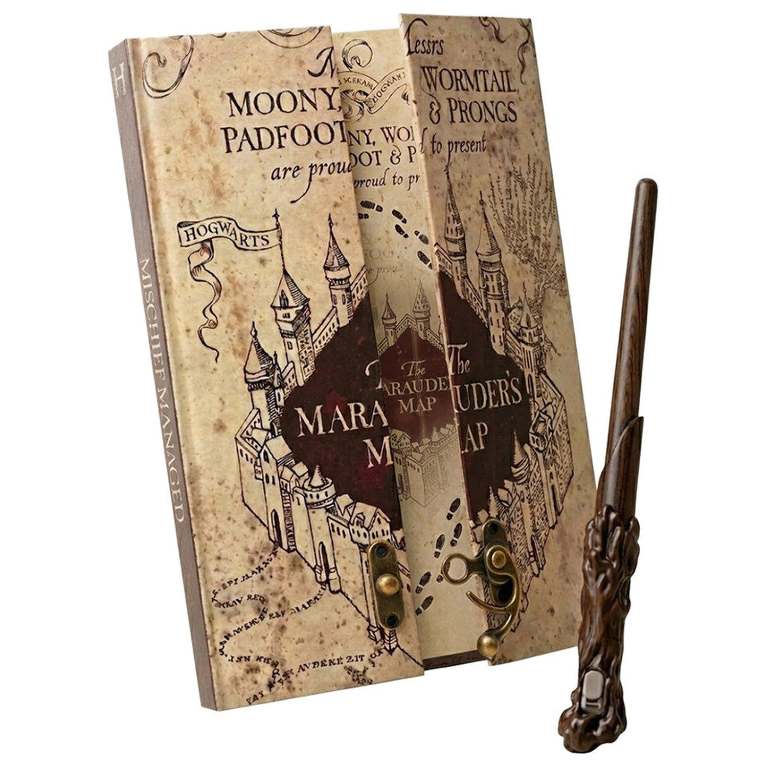 Harry Potter A5 Notizbuch mit Geheimkarte und Zauberstift-Zauberstab Produktfoto