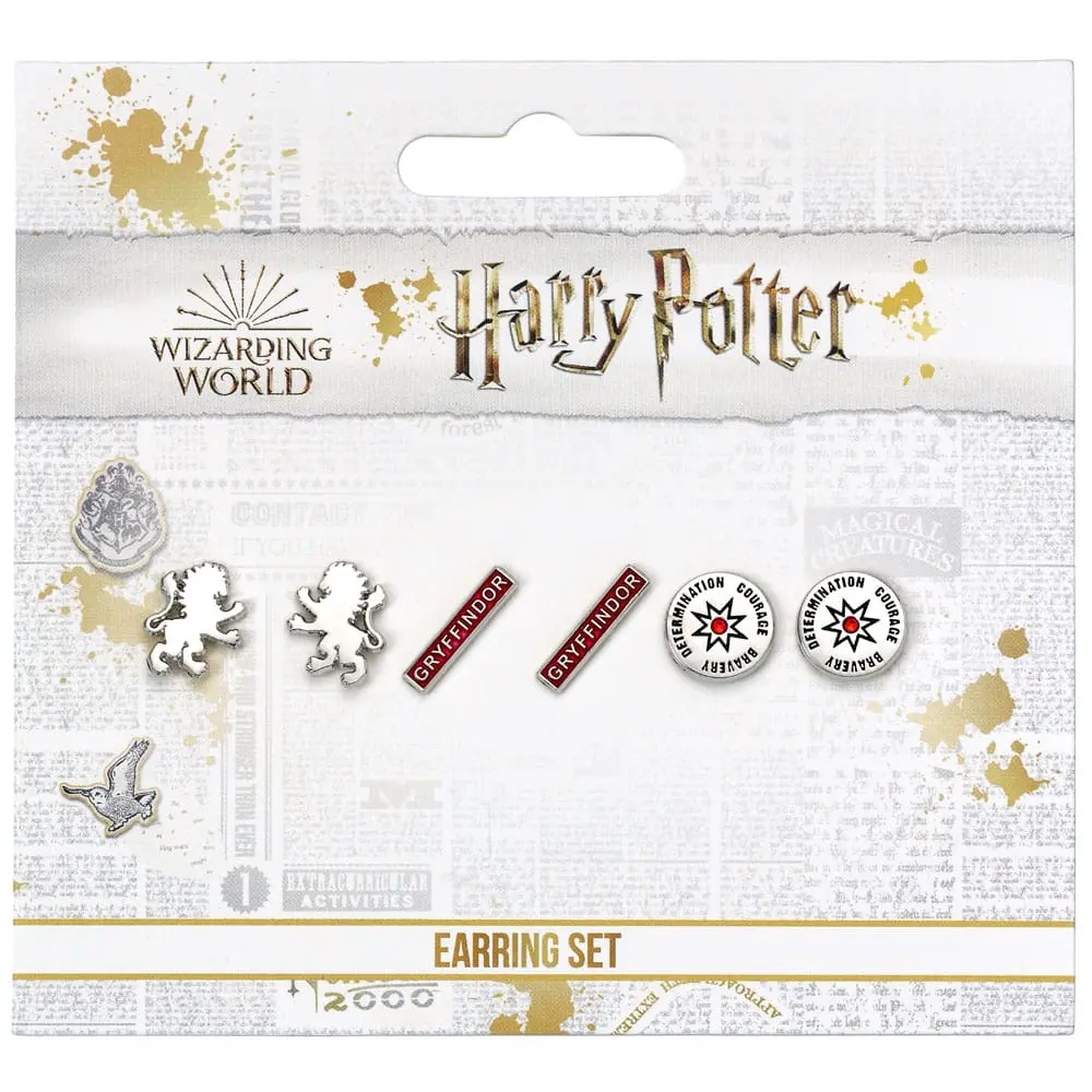 Harry Potter Ohrringe 3er-Pack Gryffindor (Versilbert) Produktfoto