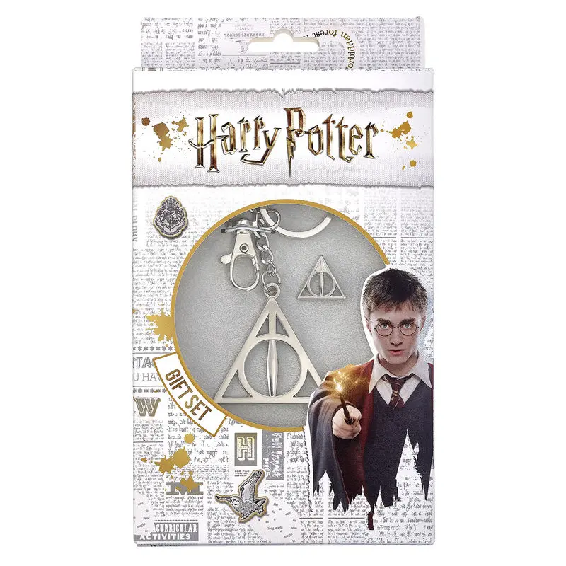 Harry Potter Deathly Hallows Schlüsselanhänger und Anstecknadel Set Produktfoto