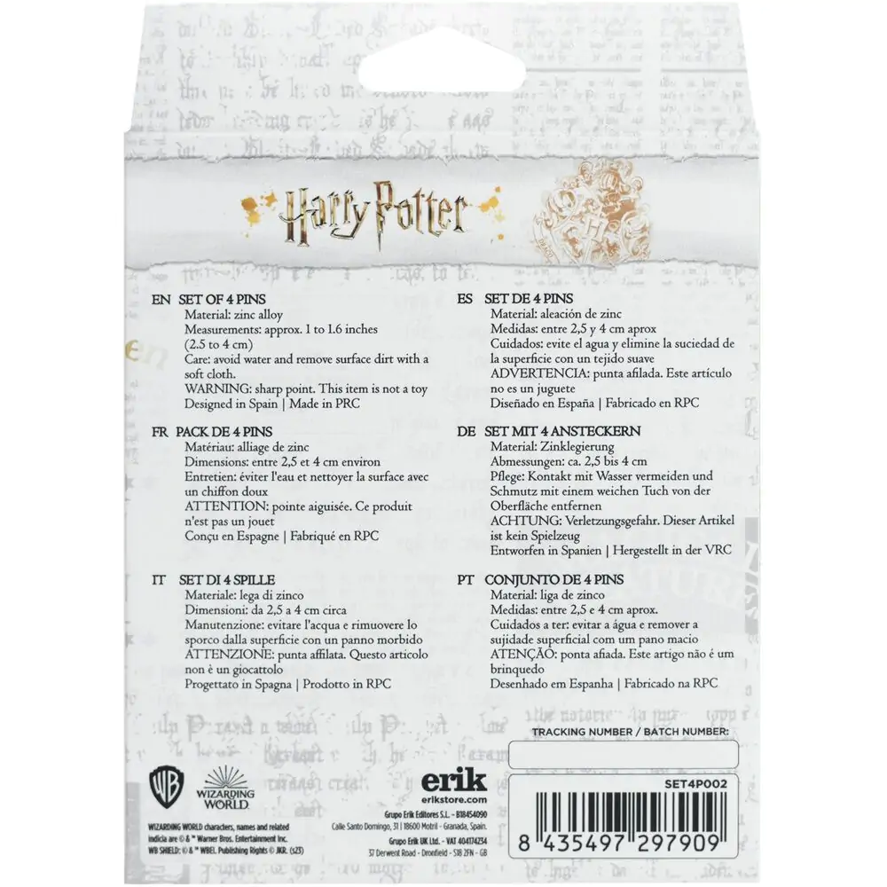 Harry Potter Hogwarts 4er Anstecker Set Produktfoto