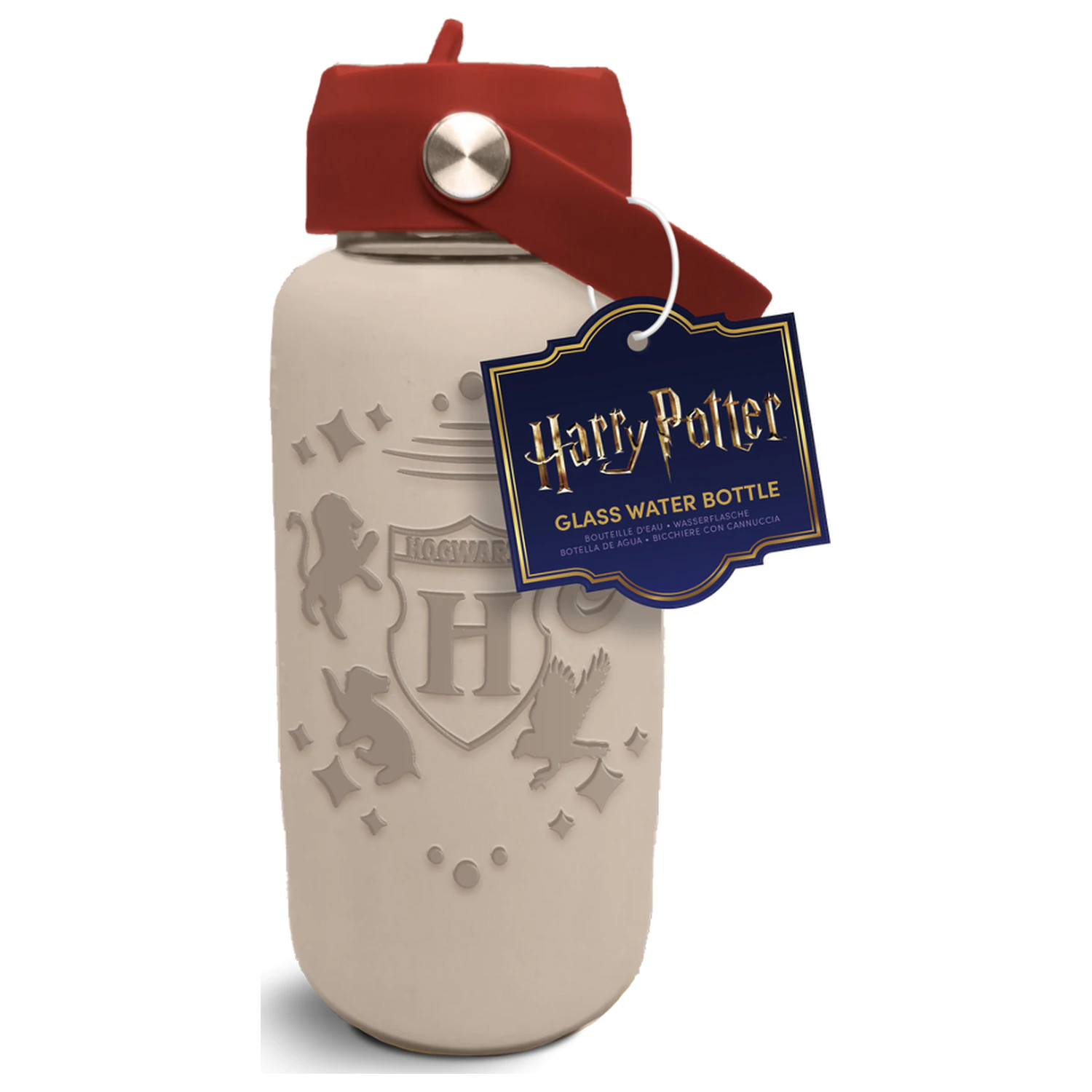 Harry Potter Hogwarts Glas Wasserflasche mit Silikonhülle 800 ml Produktfoto