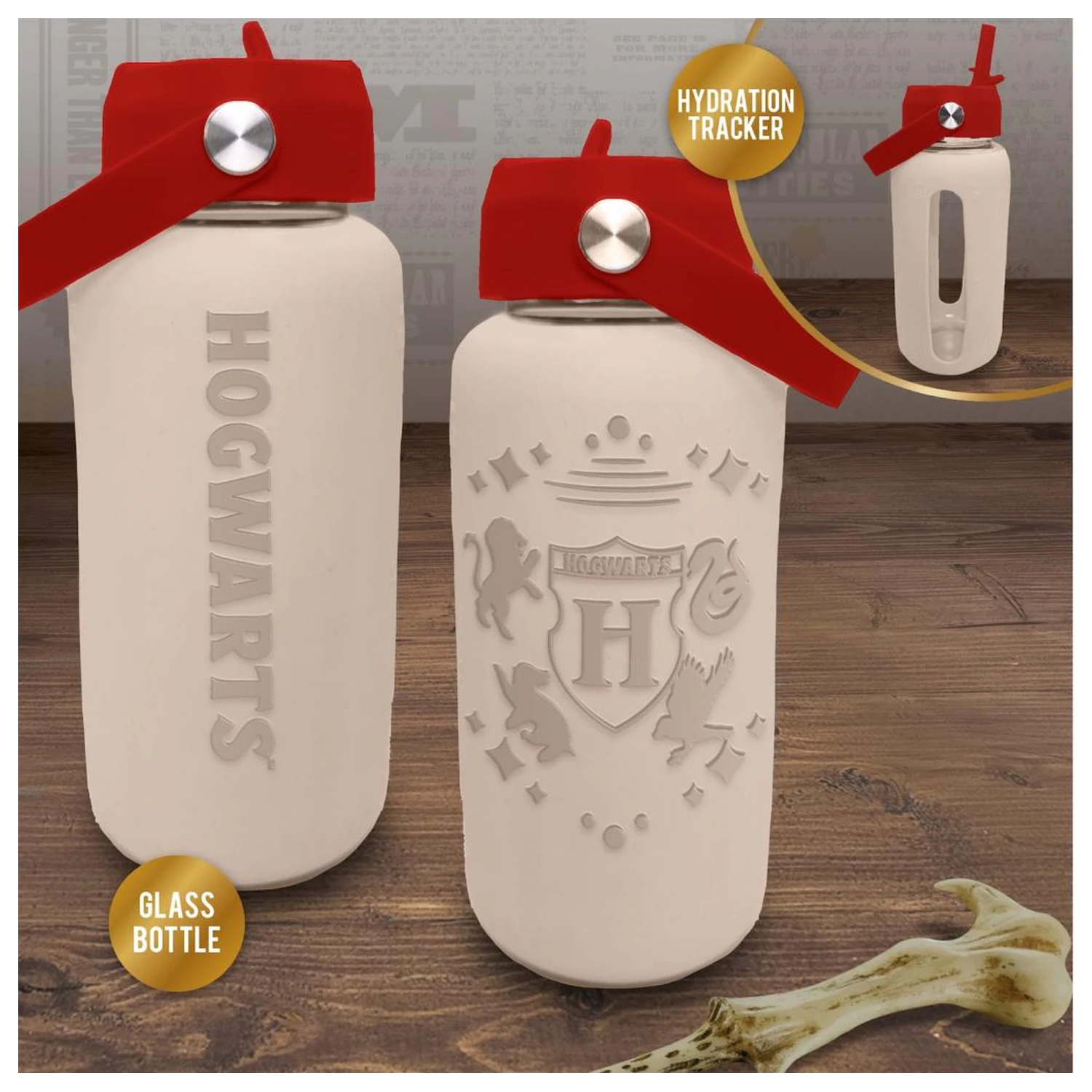 Harry Potter Hogwarts Glas Wasserflasche mit Silikonhülle 800 ml Produktfoto