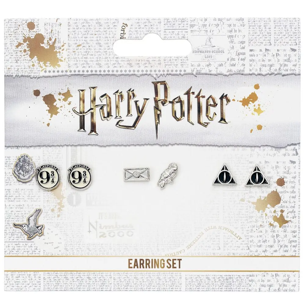 Harry Potter Ohrringe 3er-Pack Platform 9 3/4, Hedwig &amp; Letter, Deathly Hallows (Versilbert) Produktfoto