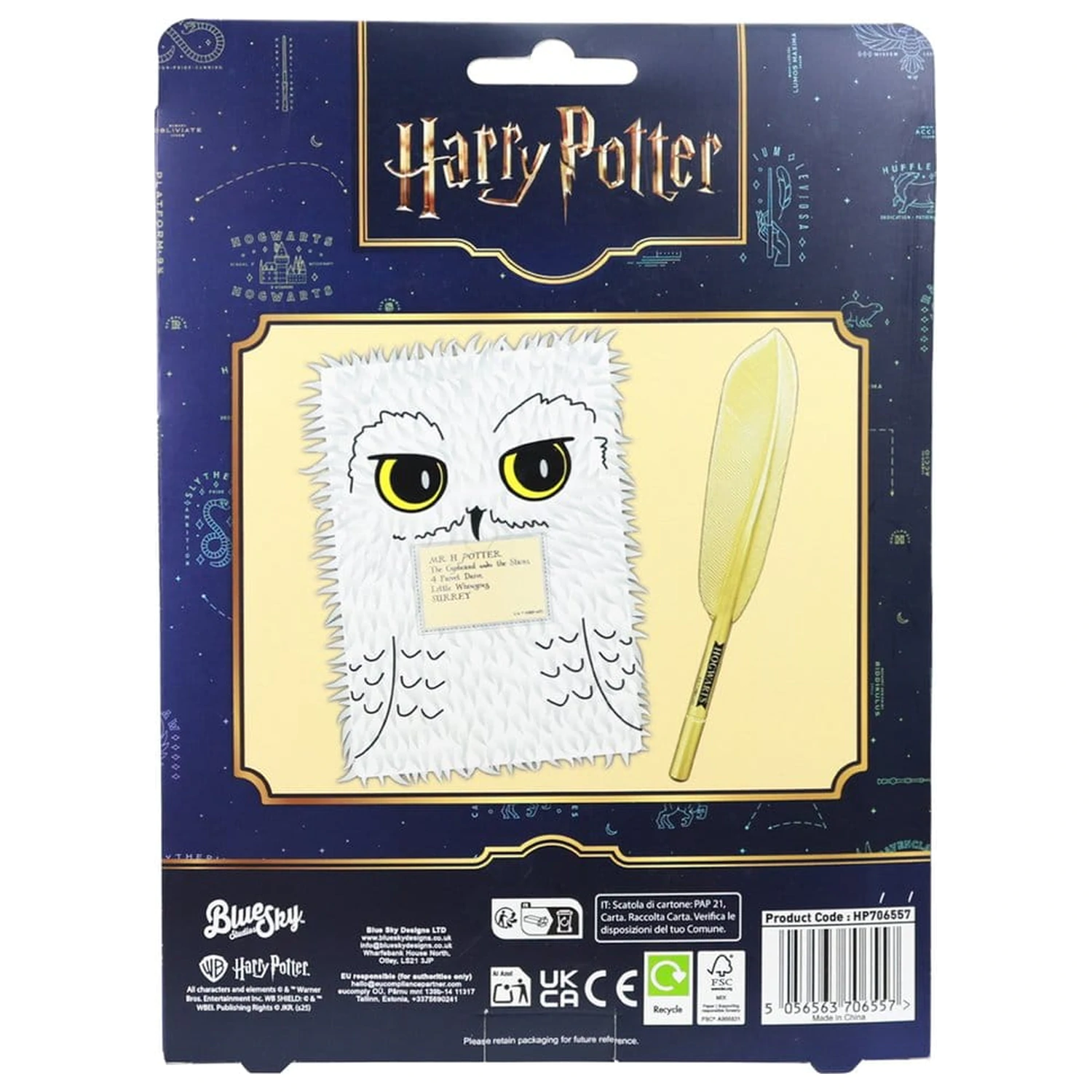 Harry Potter Plüsch Notizbuch Set mit Stift Hedwig Magical Locations Produktfoto