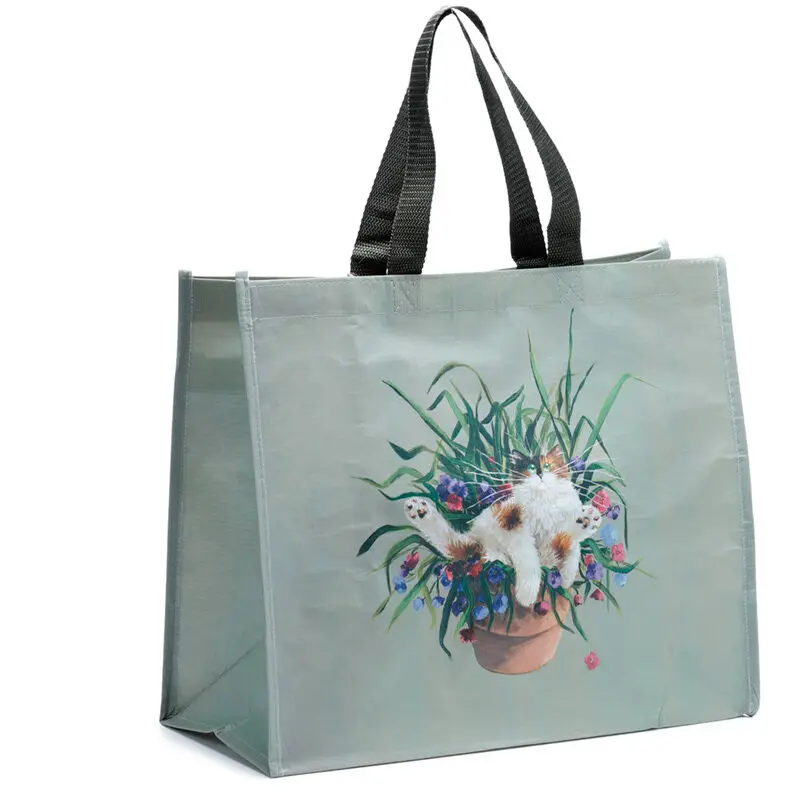 Haskins Cat and Green Flower Bed Einkaufstasche Produktfoto
